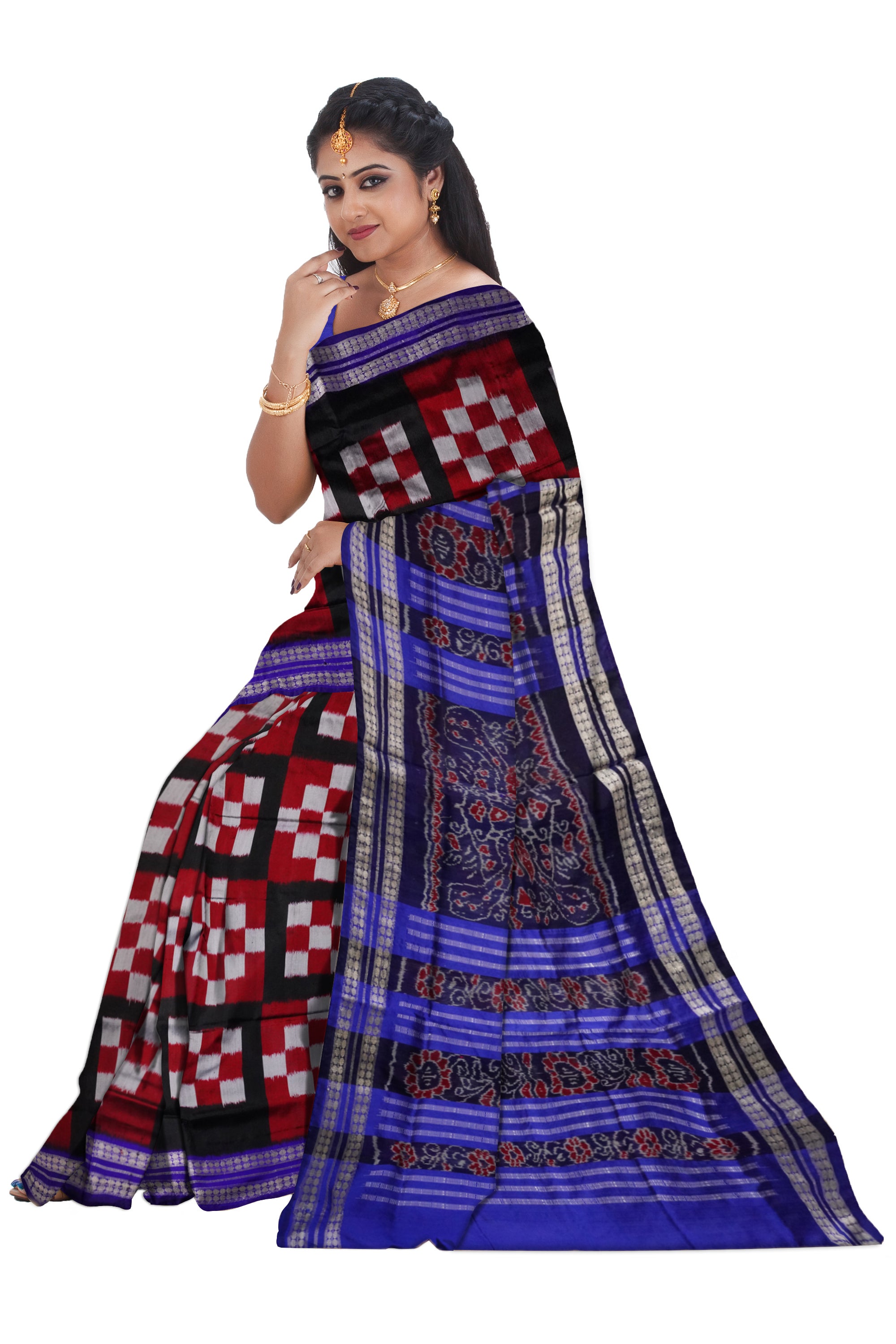 Maroon, Black & Purple color 5kuthi pasapali pata saree. - Koshali Arts & Crafts Enterprise