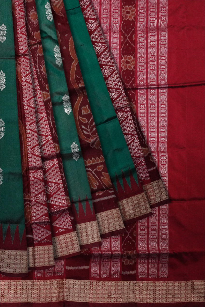 Dark green & Maroon color shankha pattern bomkei pata saree. - Koshali Arts & Crafts Enterprise