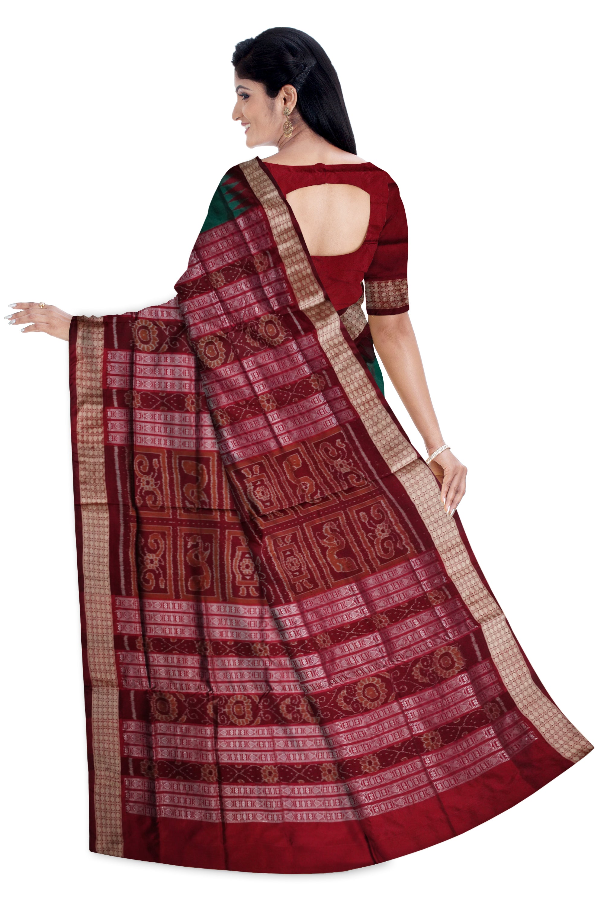 Dark green & Maroon color shankha pattern bomkei pata saree. - Koshali Arts & Crafts Enterprise