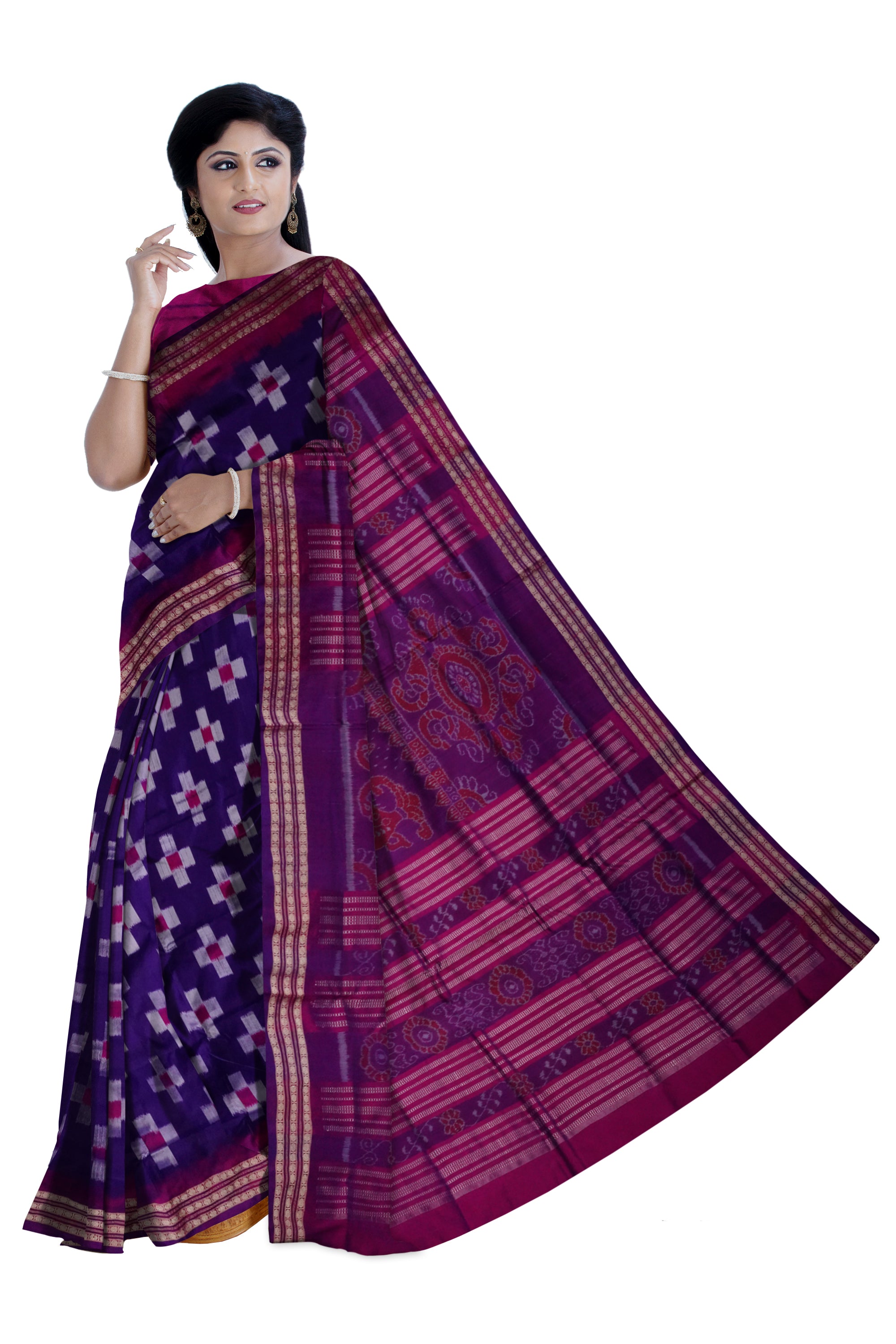 Purple & Dark pink color tara pattern pata saree. - Koshali Arts & Crafts Enterprise