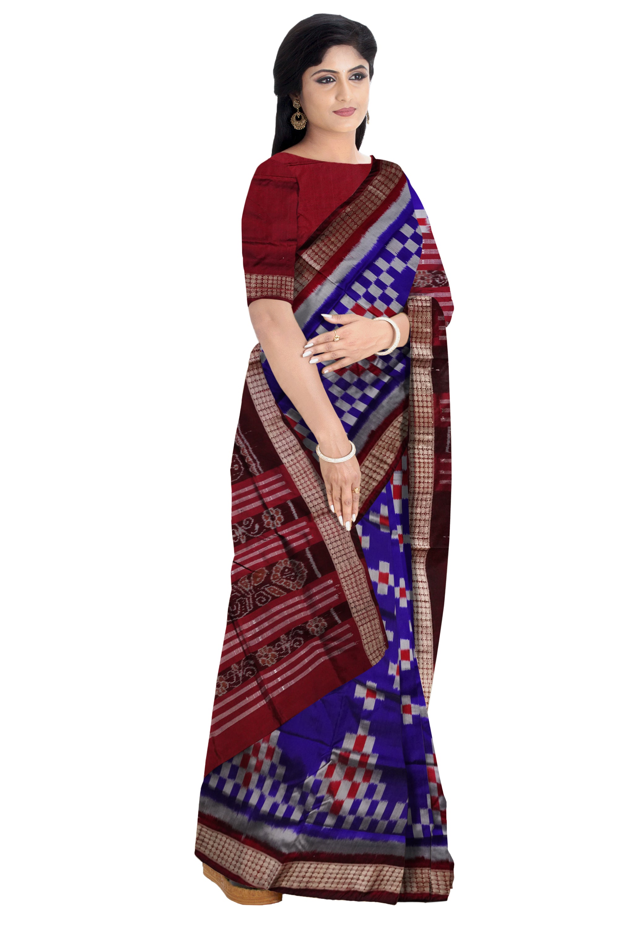 Traditional pasapali pattern pata saree is Blue & Coffee color. - Koshali Arts & Crafts Enterprise