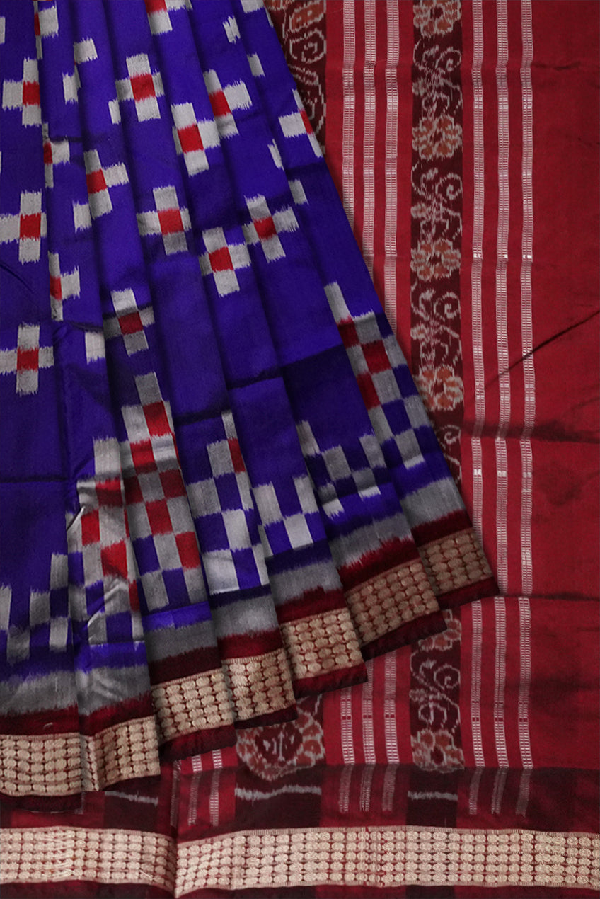 Traditional pasapali pattern pata saree is Blue & Coffee color. - Koshali Arts & Crafts Enterprise