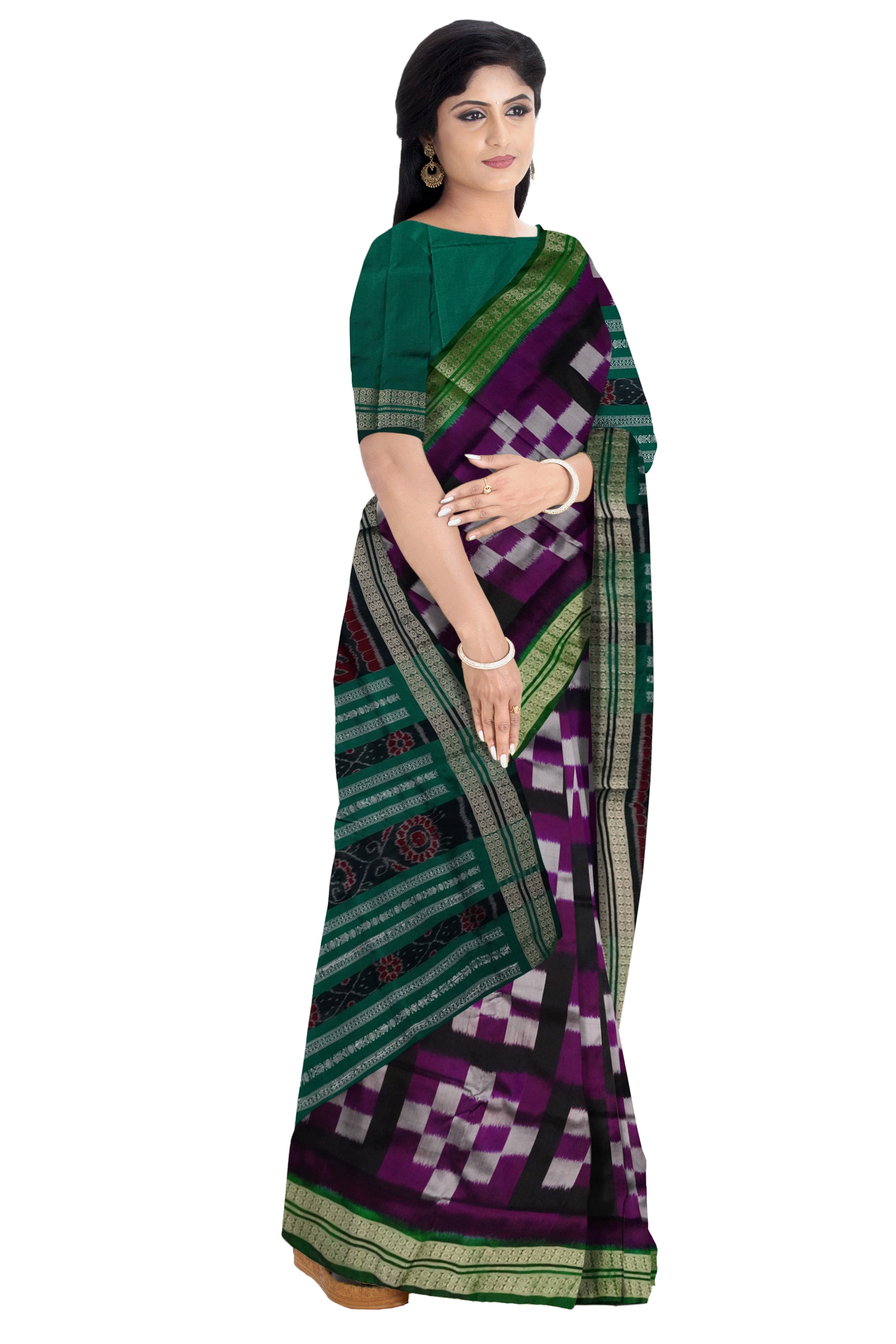 Purple, Black & Green color 5kuthi pasapali design pata saree. - Koshali Arts & Crafts Enterprise