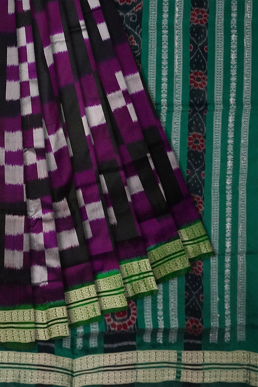 Purple, Black & Green color 5kuthi pasapali design pata saree. - Koshali Arts & Crafts Enterprise