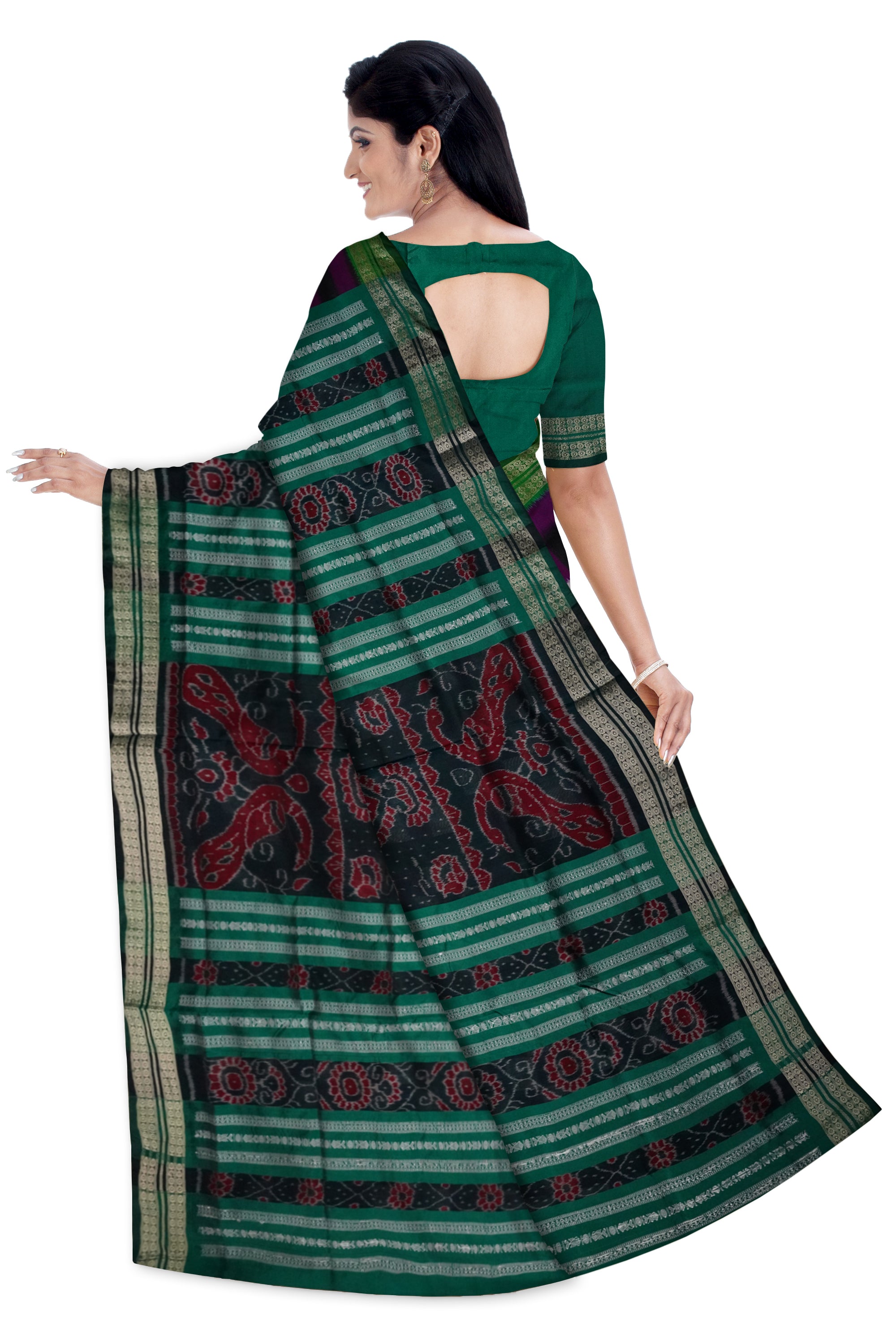 Purple, Black & Green color 5kuthi pasapali design pata saree. - Koshali Arts & Crafts Enterprise