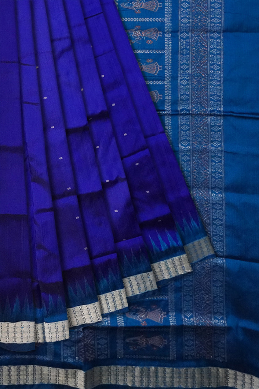 Small booty pattern plain pata saree in Blue & Sky color. - Koshali Arts & Crafts Enterprise