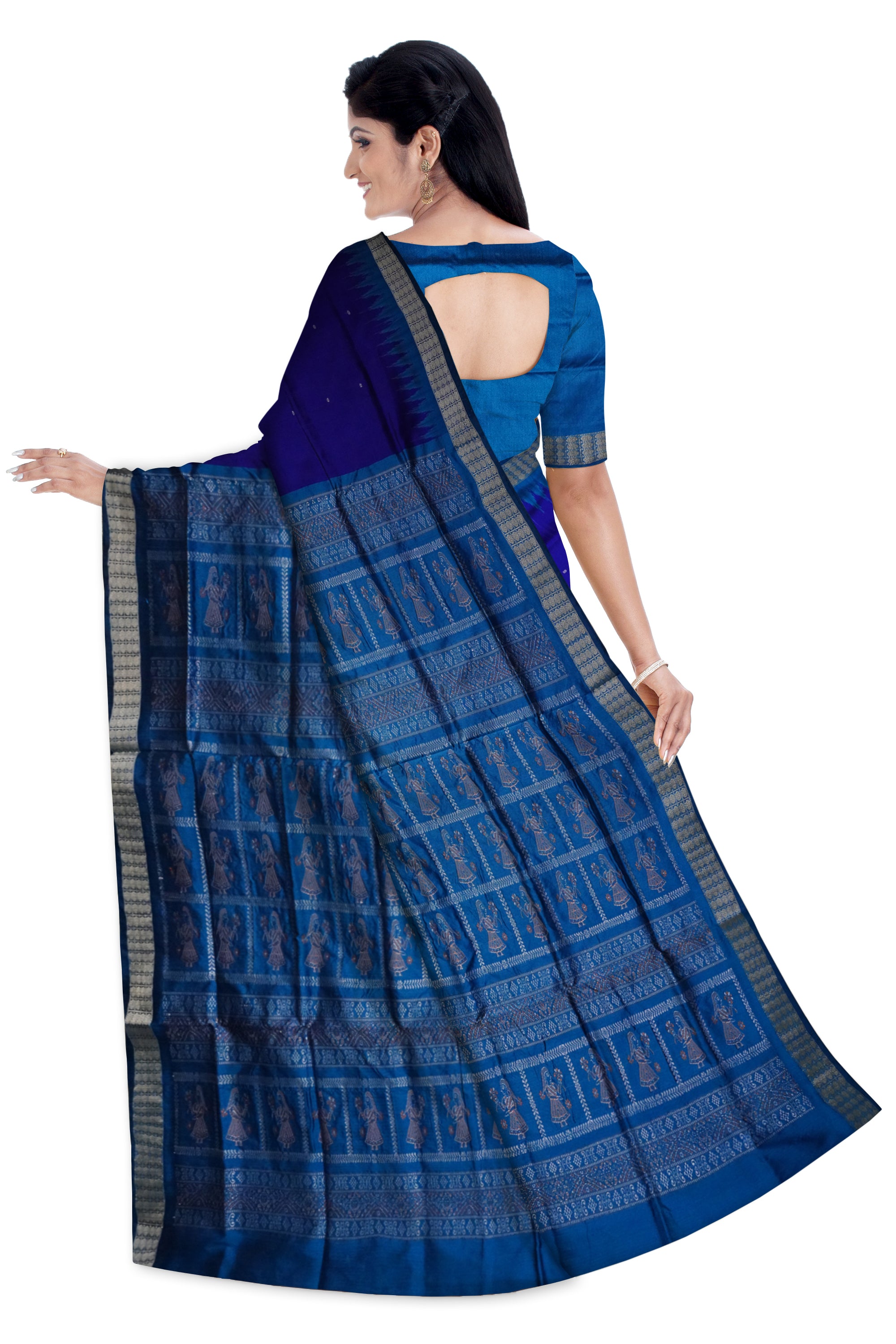 Small booty pattern plain pata saree in Blue & Sky color. - Koshali Arts & Crafts Enterprise