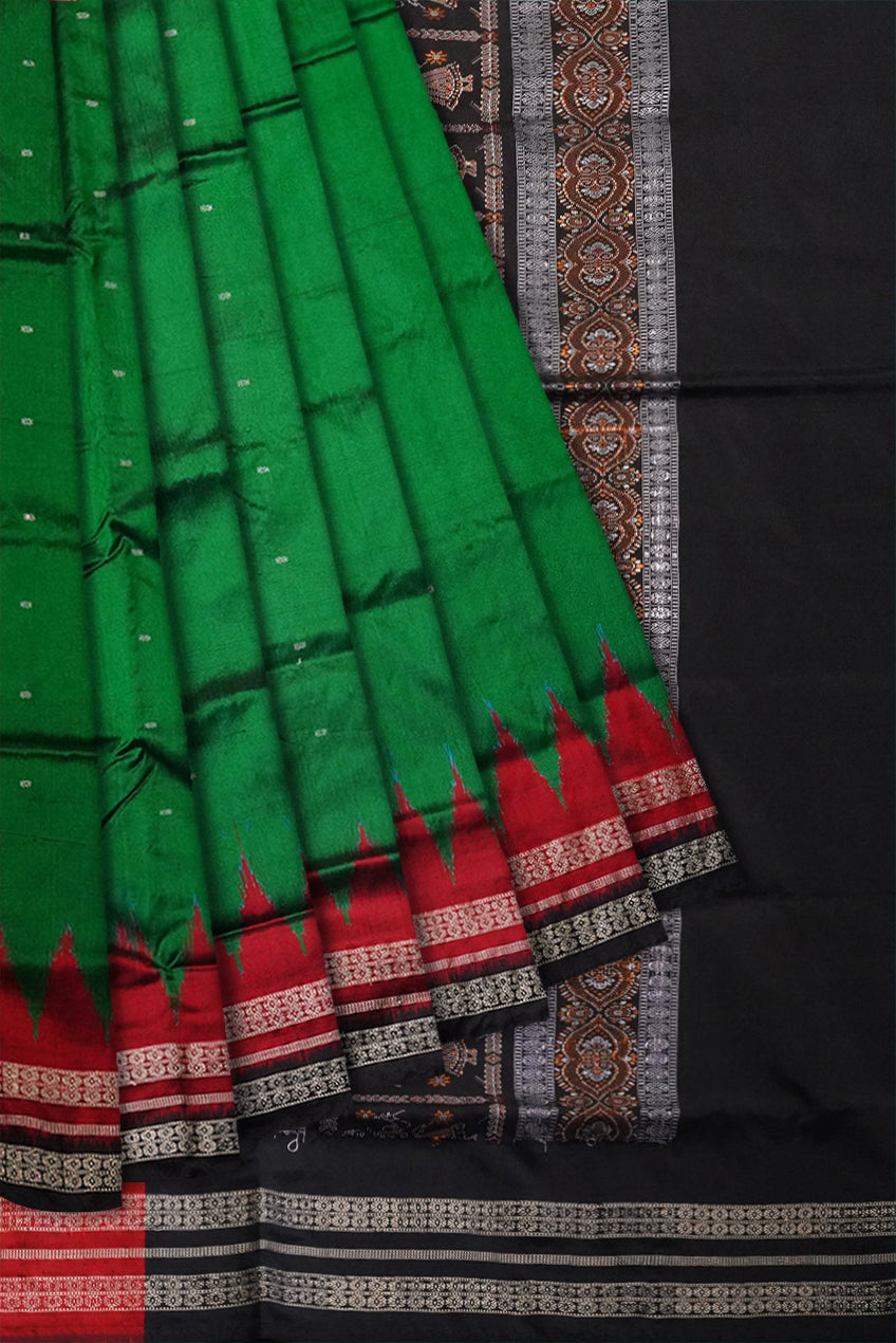 Green ,Maroon & Black color small booty pattern plain pata saree. - Koshali Arts & Crafts Enterprise