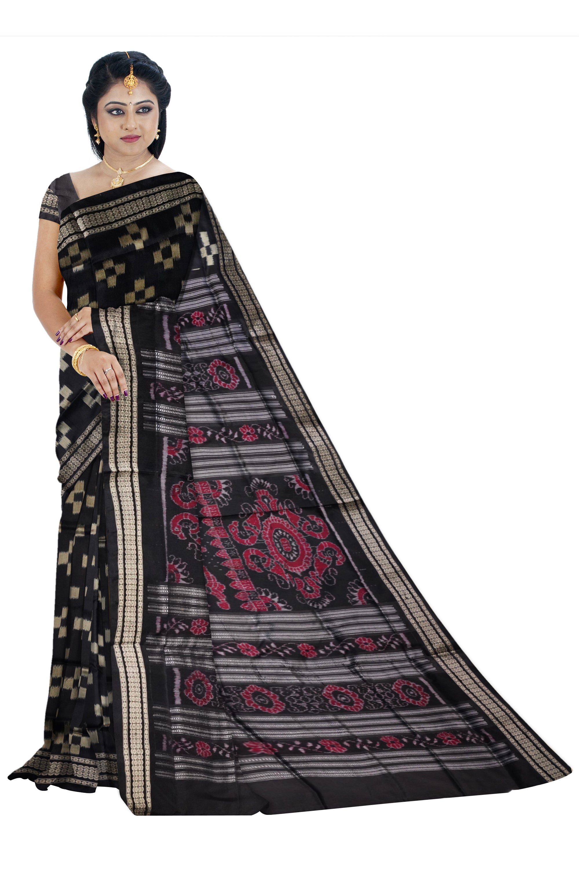 Black & Golden color tara pattern pasapali pata saree. - Koshali Arts & Crafts Enterprise