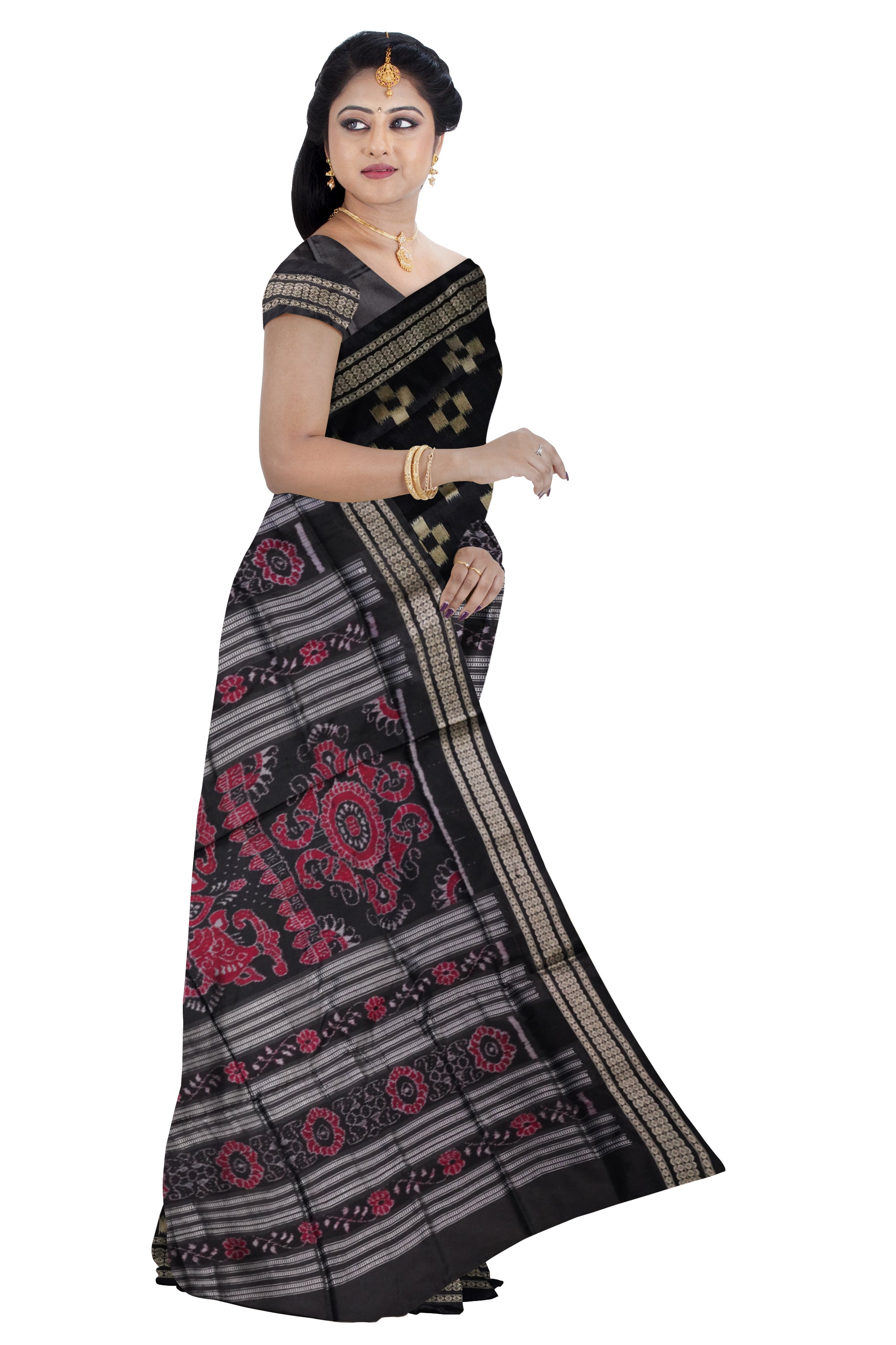 Black & Golden color tara pattern pasapali pata saree. - Koshali Arts & Crafts Enterprise