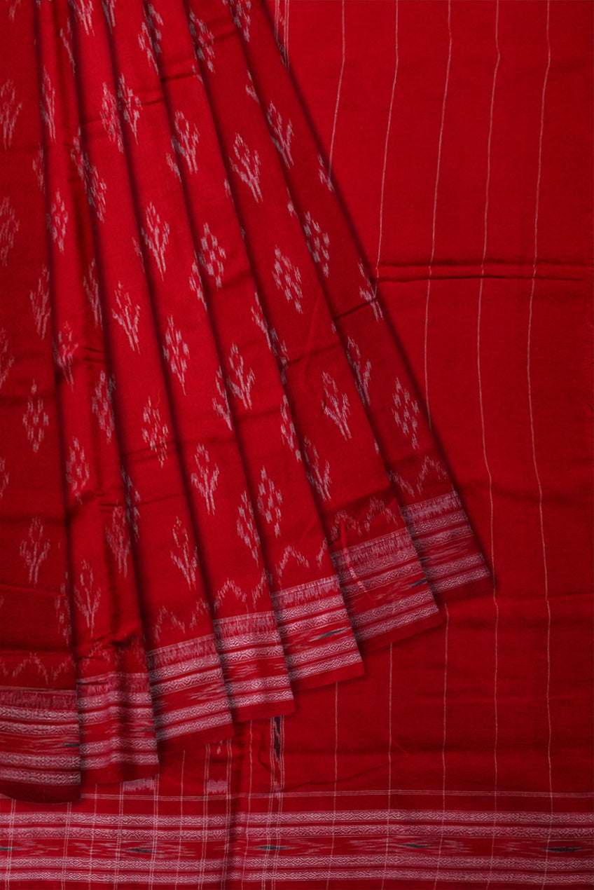 Red color maniabandha cotton saree. - Koshali Arts & Crafts Enterprise