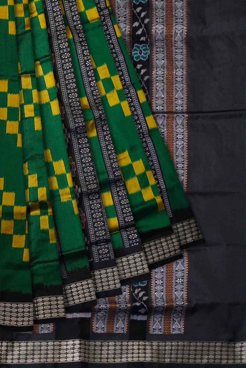 Green & Black color Sambalpuri pasapali pattern plain saree. - Koshali Arts & Crafts Enterprise