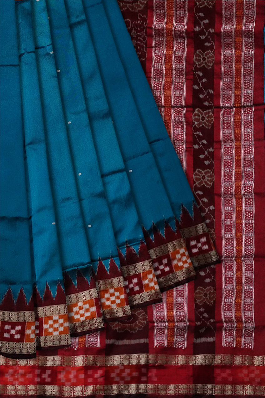Sky blue & Maroon color dhadi pasapali  Sambalpuri pata saree. - Koshali Arts & Crafts Enterprise