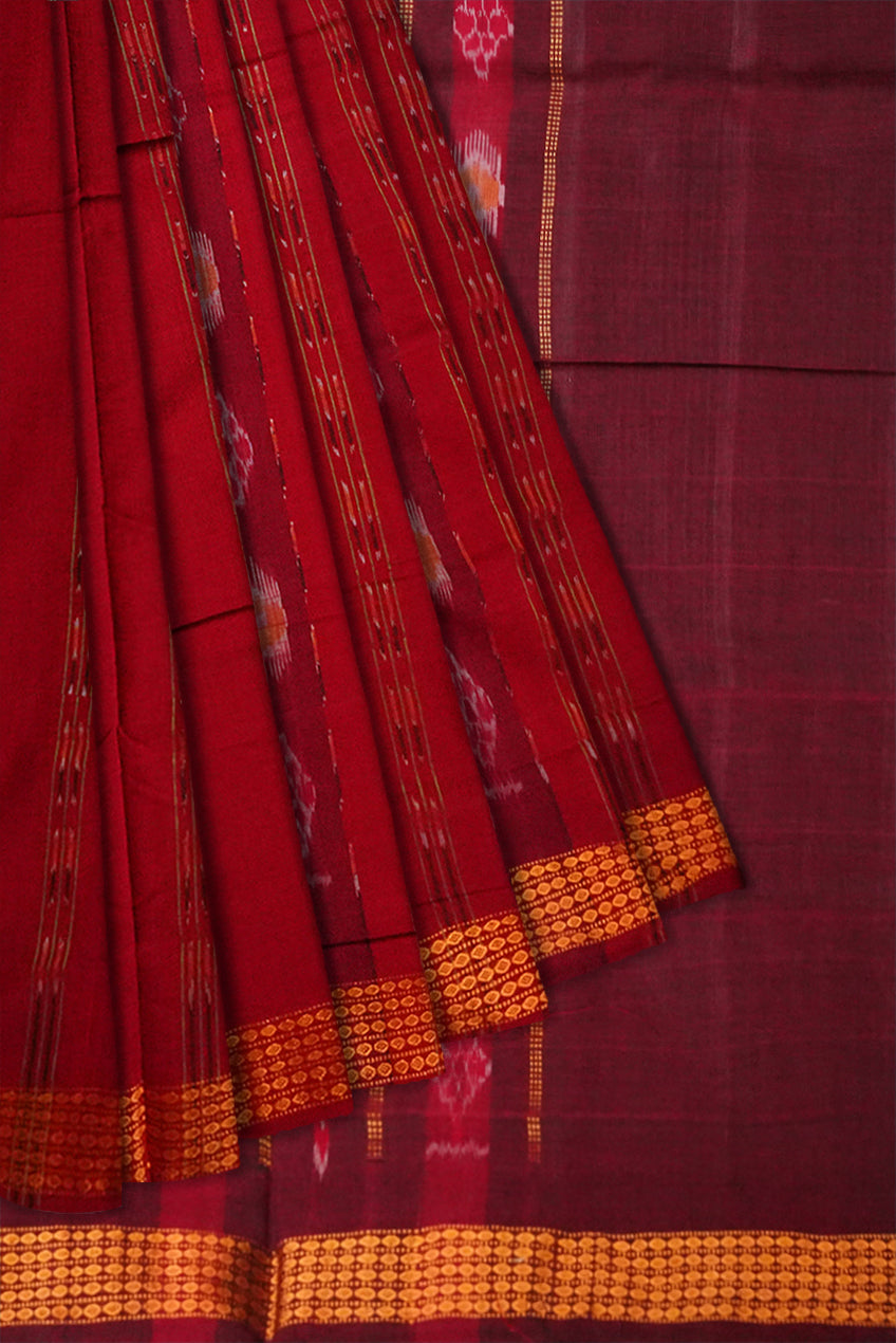 Maroon and Coffee color flower pattern cotton saree. - Koshali Arts & Crafts Enterprise