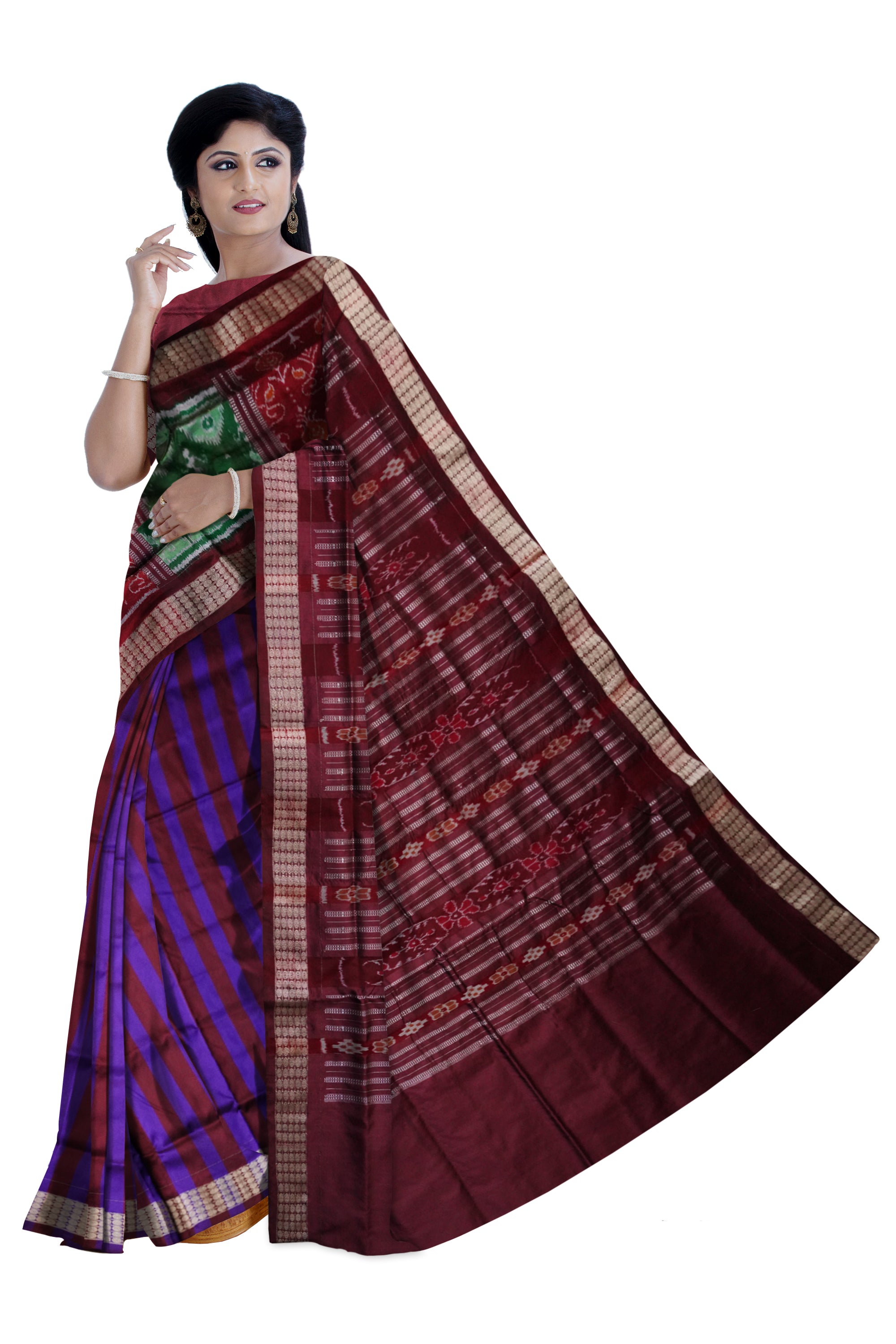 Copy of Blue & Maroon color pasapali pattern patli pata saree. - Koshali Arts & Crafts Enterprise