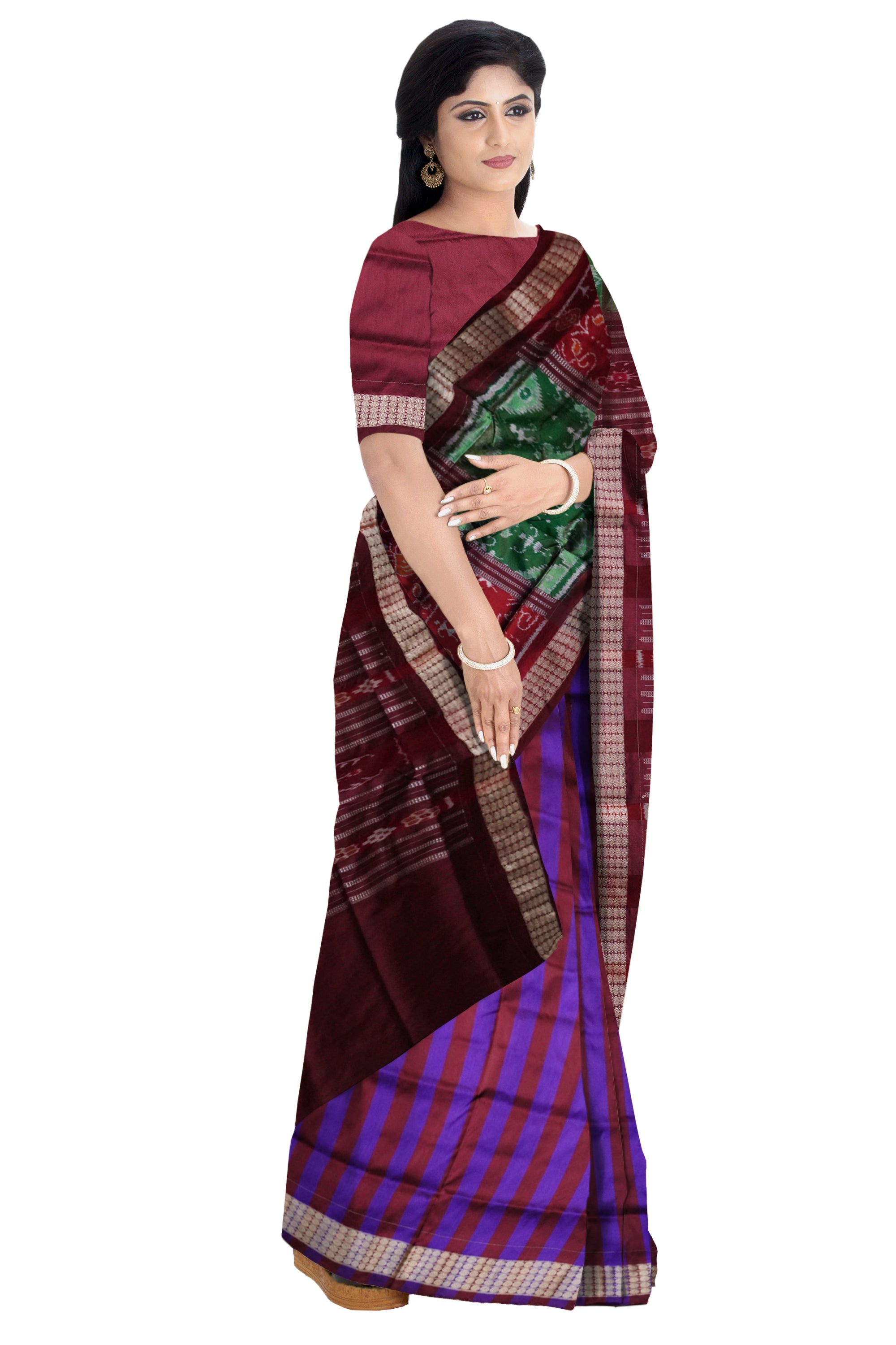 Copy of Blue & Maroon color pasapali pattern patli pata saree. - Koshali Arts & Crafts Enterprise