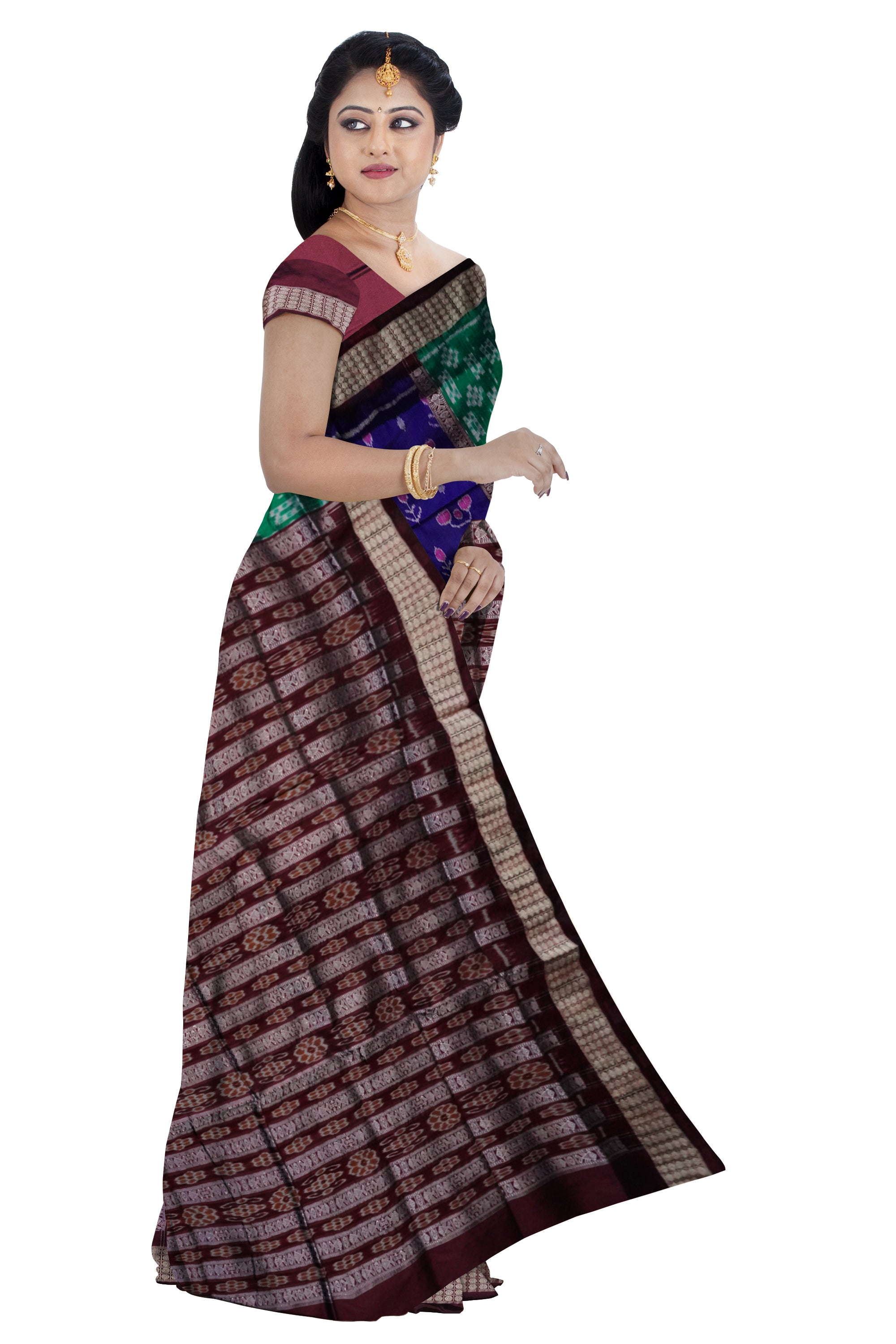 Copy of Blue & Maroon color pasapali pattern patli pata saree. - Koshali Arts & Crafts Enterprise