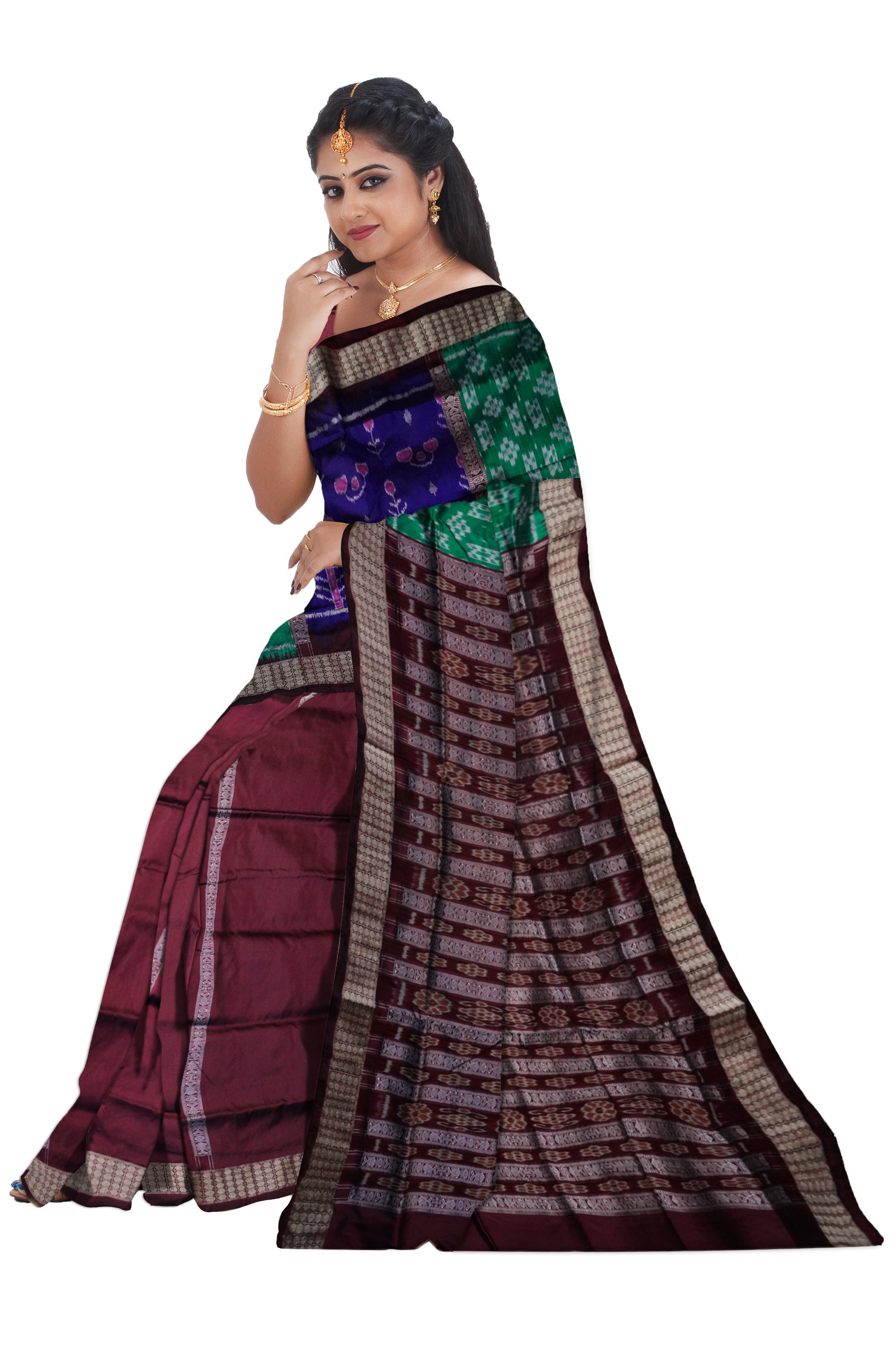 Copy of Blue & Maroon color pasapali pattern patli pata saree. - Koshali Arts & Crafts Enterprise