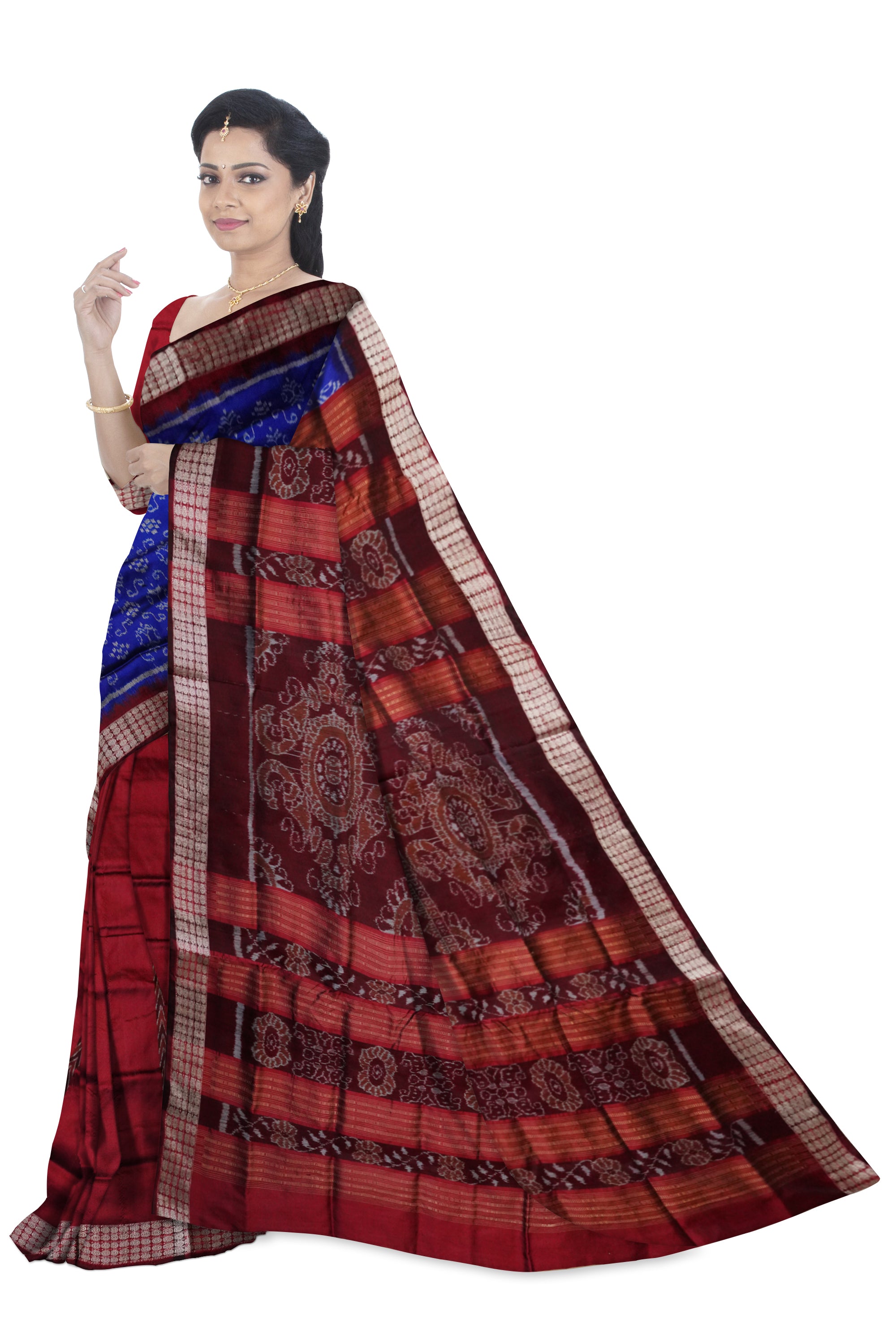 Copy of Blue & Maroon color pasapali pattern patli pata saree. - Koshali Arts & Crafts Enterprise