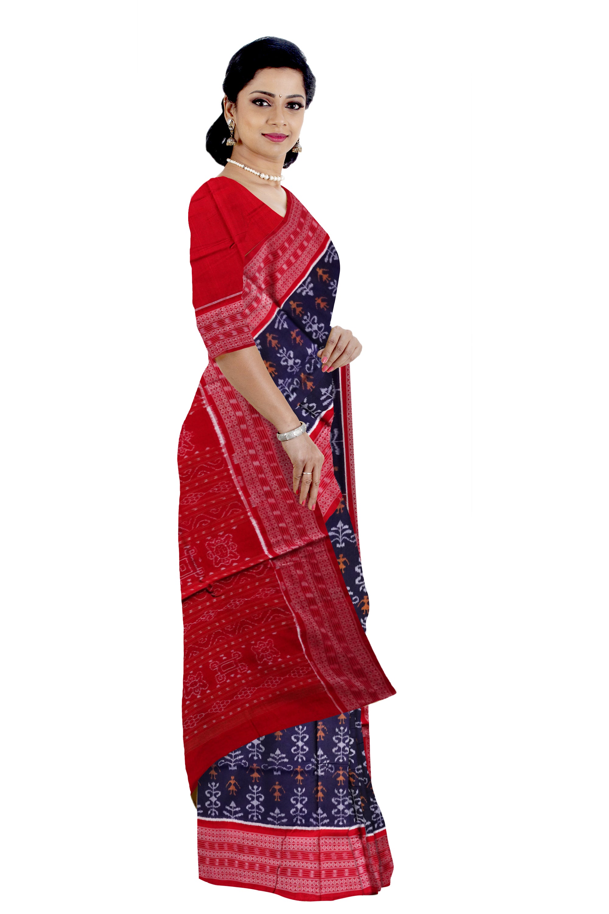Copy of Copy of Different letter pattern Sambalpuri cotton saree is black and Deeppink color. - Koshali Arts & Crafts Enterprise
