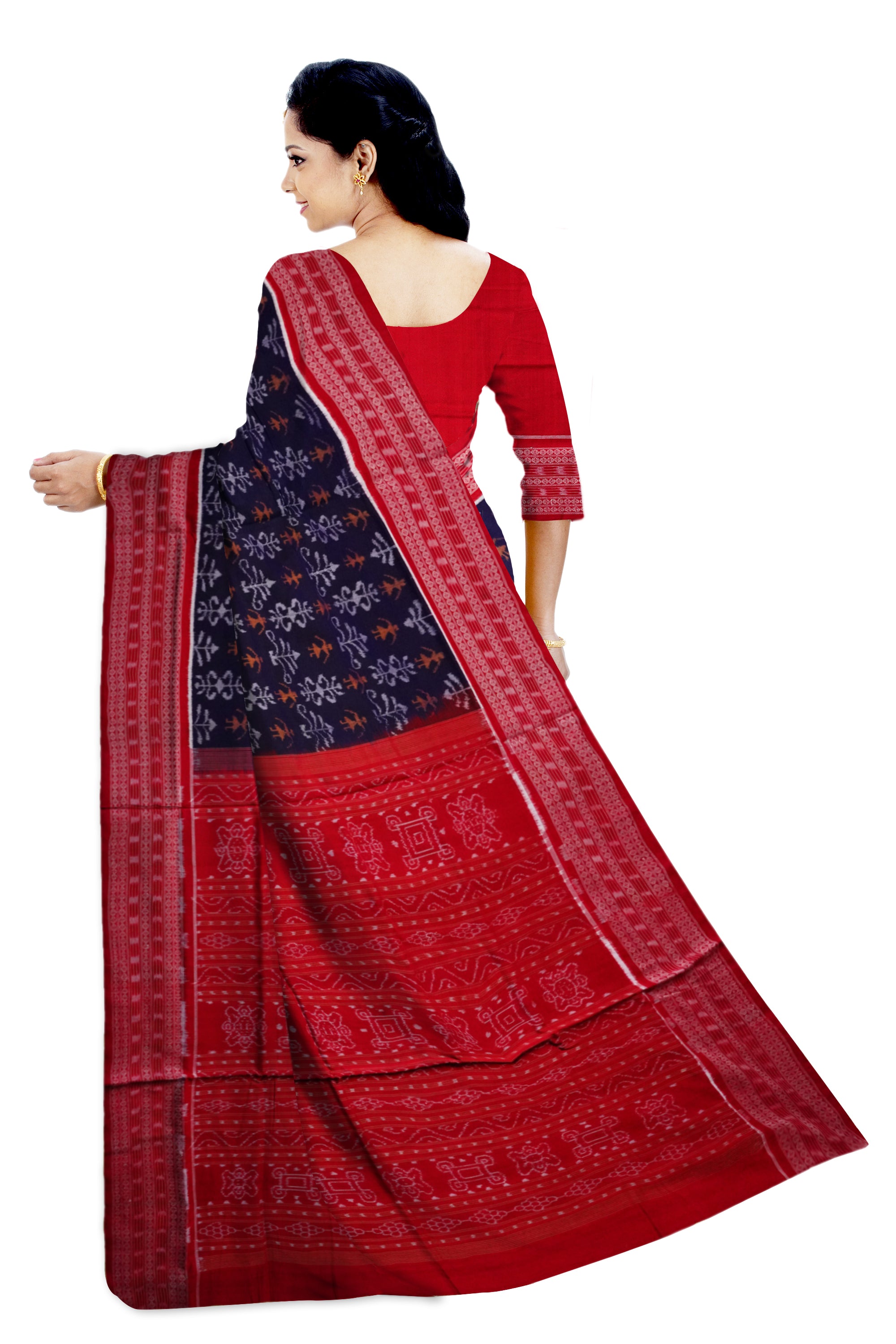 Copy of Copy of Different letter pattern Sambalpuri cotton saree is black and Deeppink color. - Koshali Arts & Crafts Enterprise