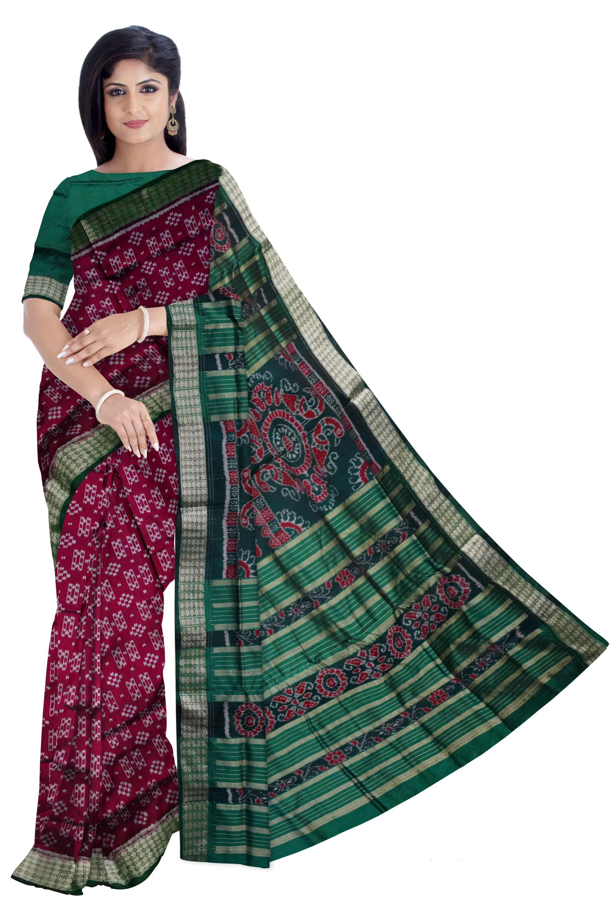 Copy of Deep purple with Maroon color Small Pasapali pattern Sambalpuri pata saree. - Koshali Arts & Crafts Enterprise