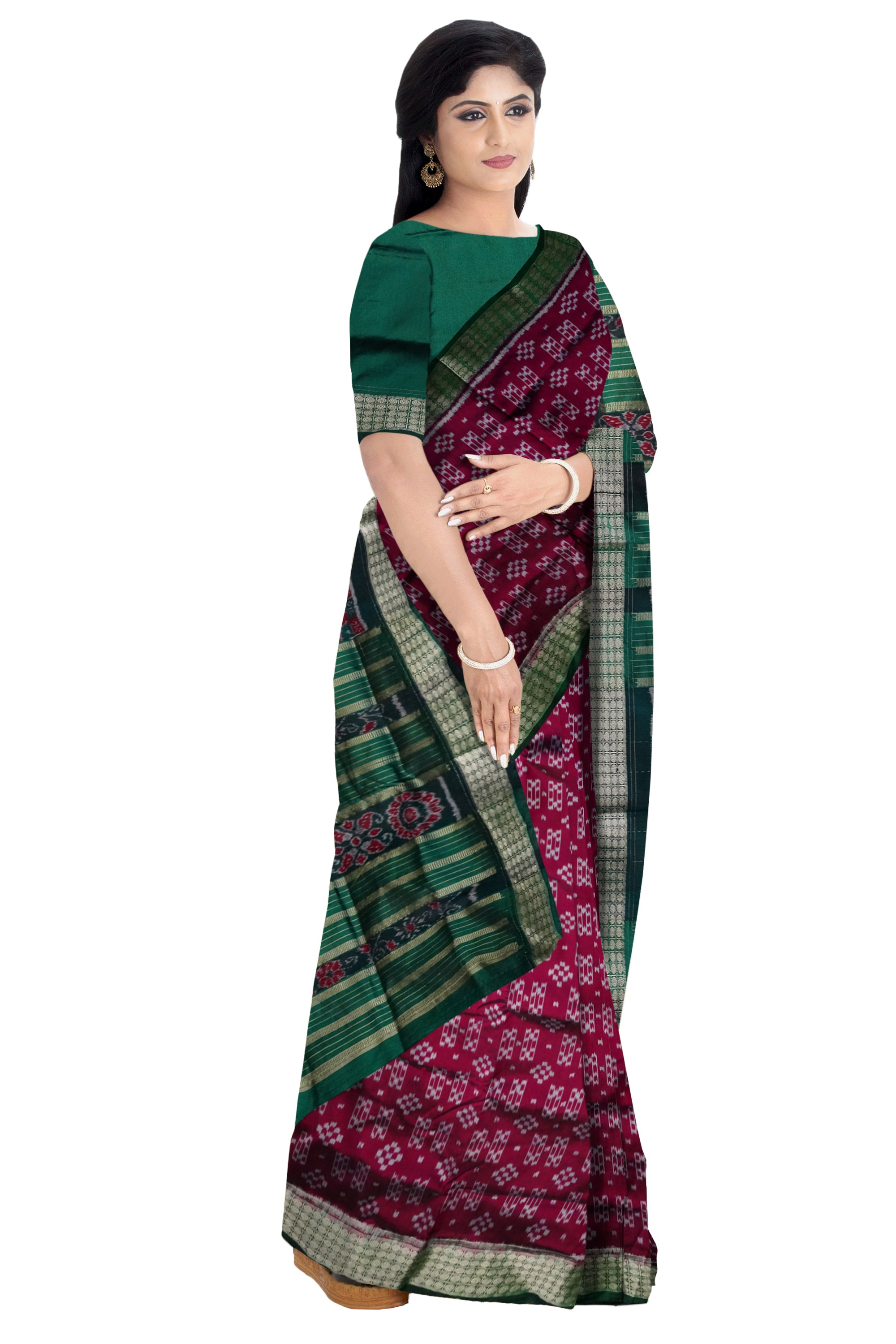 Copy of Deep purple with Maroon color Small Pasapali pattern Sambalpuri pata saree. - Koshali Arts & Crafts Enterprise