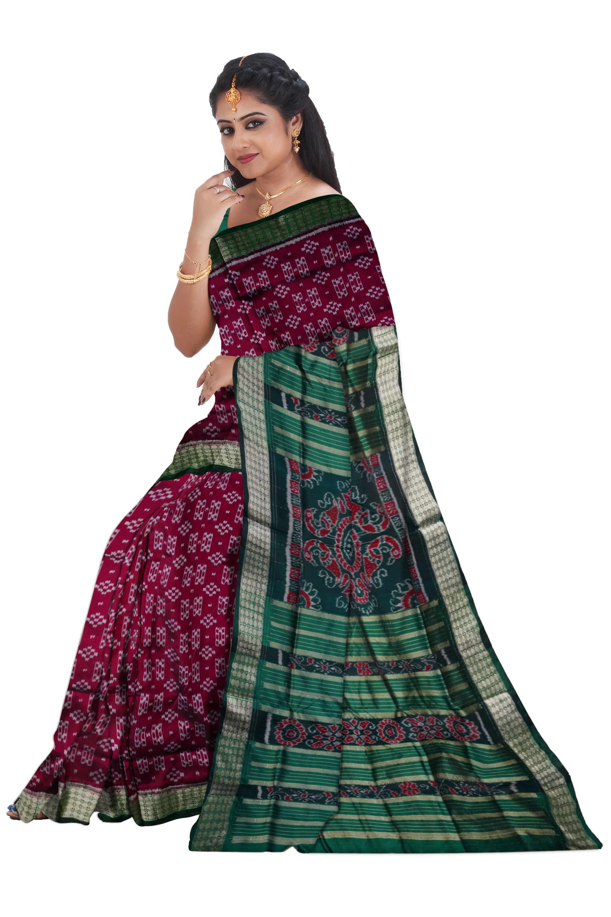 Copy of Deep purple with Maroon color Small Pasapali pattern Sambalpuri pata saree. - Koshali Arts & Crafts Enterprise