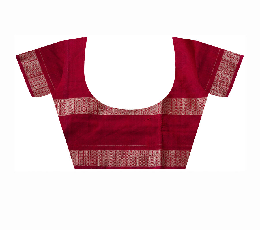 Light purple and red color wit big border and full body bandha sambalpuri (cotton and silk mix)Bapta saree. - Koshali Arts & Crafts Enterprise