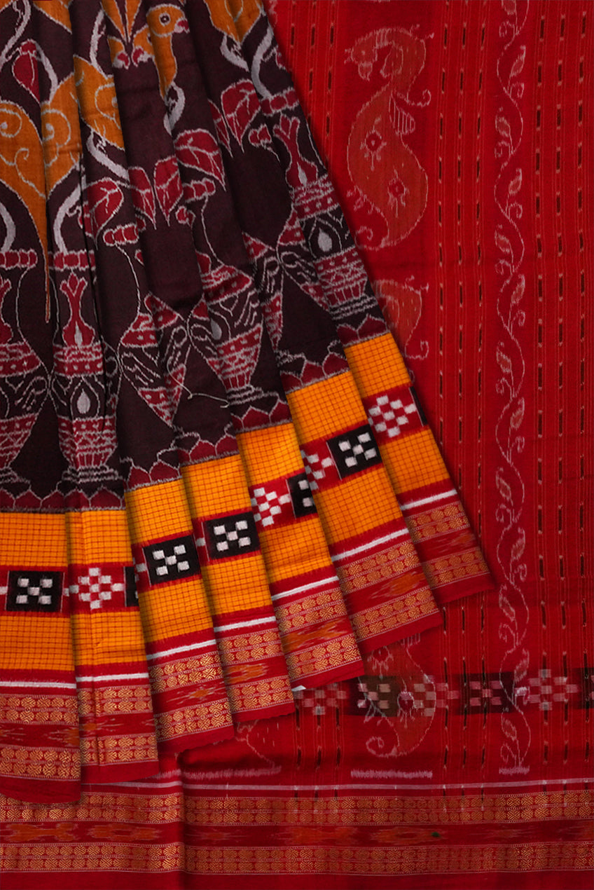 Parrot and kalash design with Pasapali lining comes in yellow, coffee and red color. - Koshali Arts & Crafts Enterprise