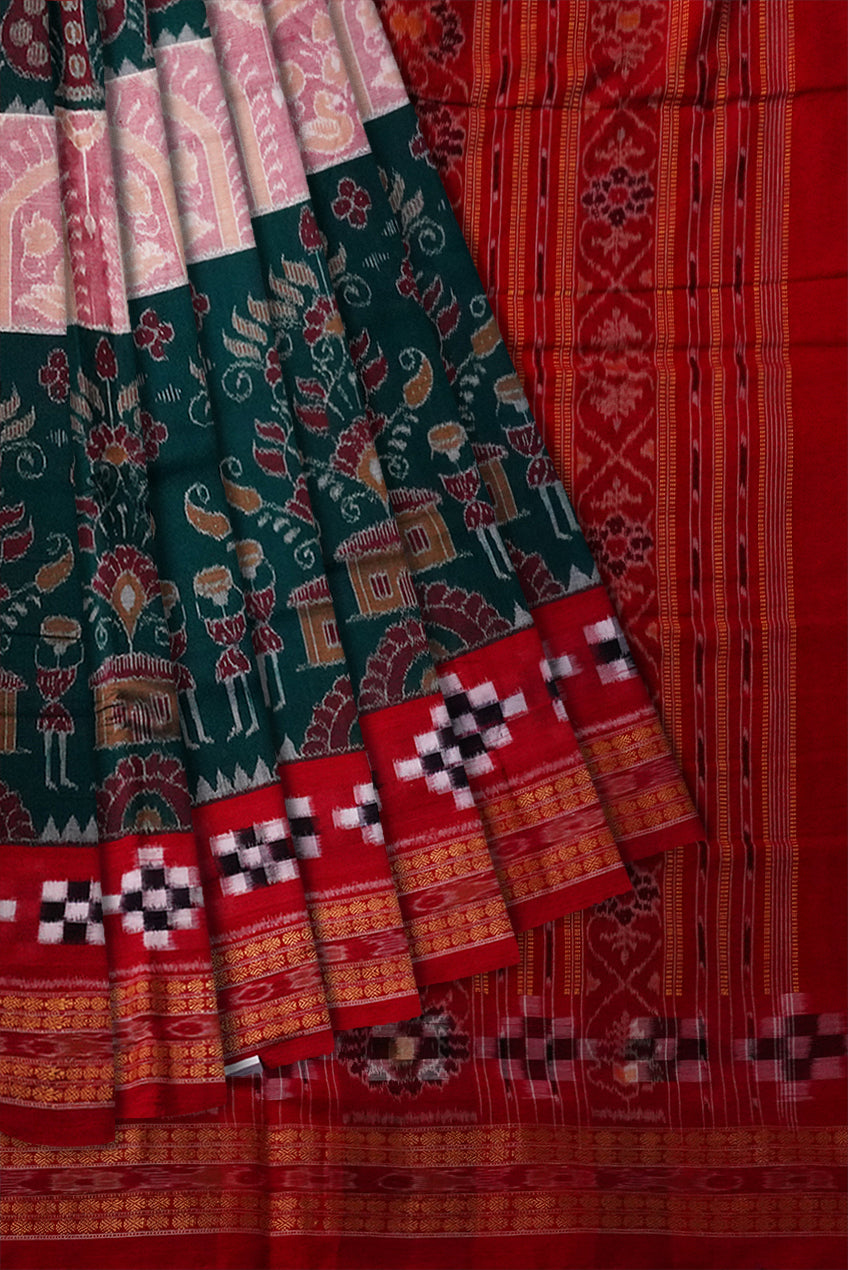 3D combination of border with full body terracotta work in Green and Red color. - Koshali Arts & Crafts Enterprise