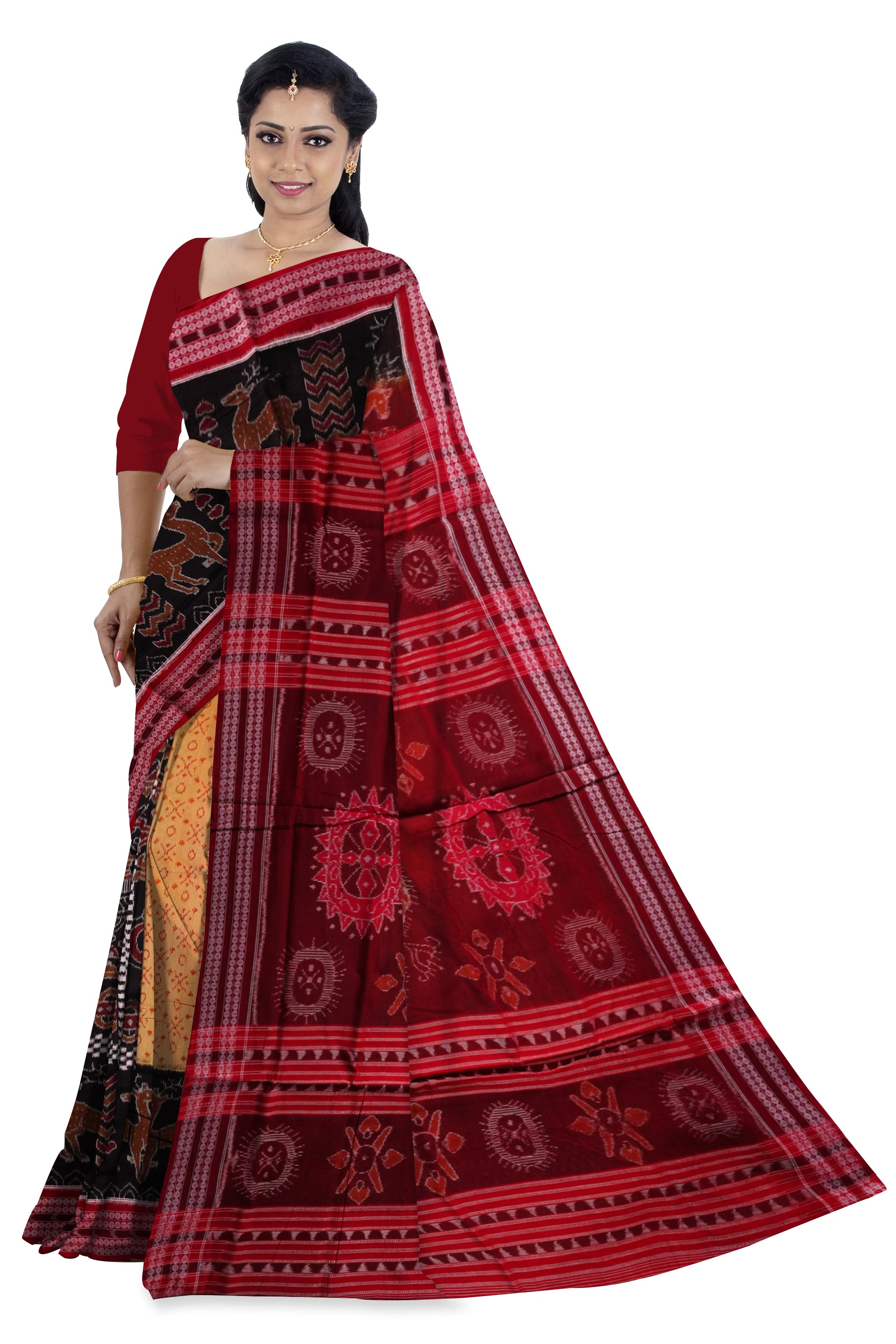 Combo design of deer and kalash full body work in yellow, black and maroon color. - Koshali Arts & Crafts Enterprise