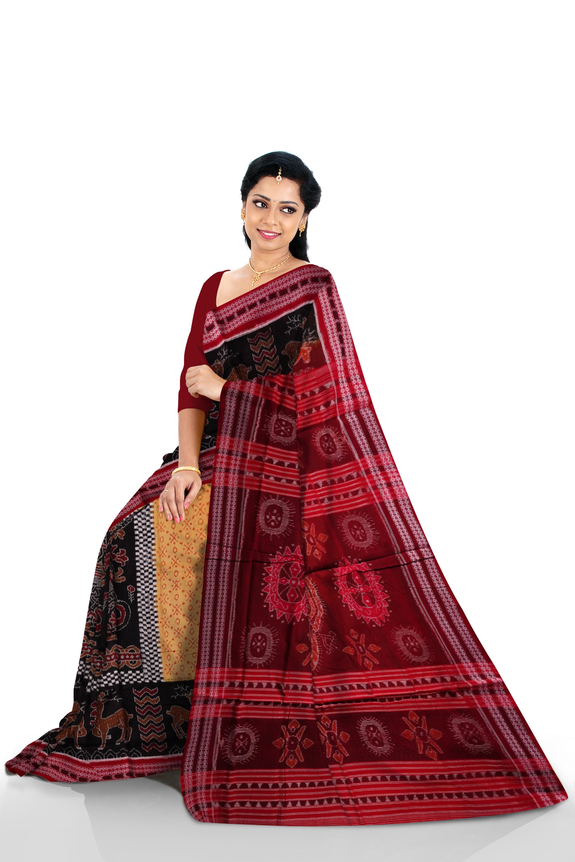 Combo design of deer and kalash full body work in yellow, black and maroon color. - Koshali Arts & Crafts Enterprise