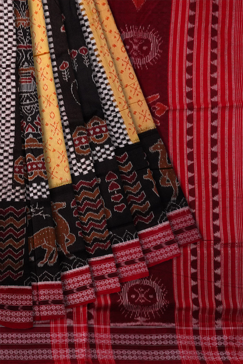 Combo design of deer and kalash full body work in yellow, black and maroon color. - Koshali Arts & Crafts Enterprise