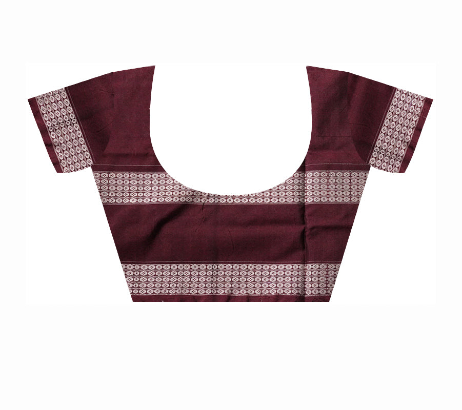 Nartaki and peacock design with big border sambalpuri cotton saree available in maroon and coffee color. - Koshali Arts & Crafts Enterprise