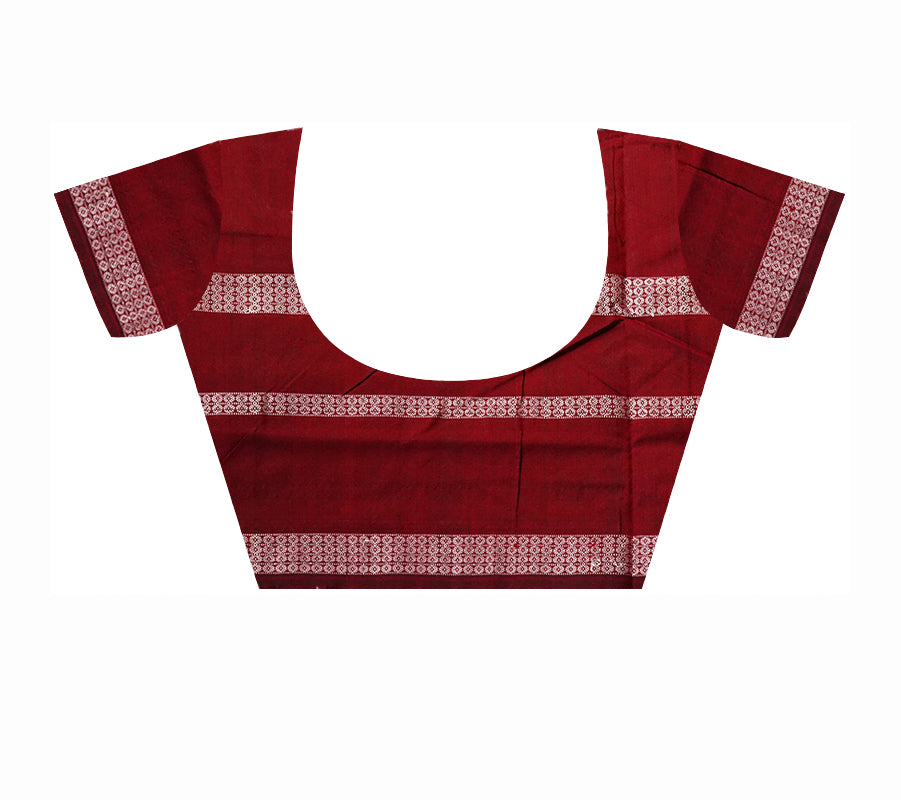 Double border nartaki pattern pure sambalpuri cotton saree in Deep green and Maroon color. - Koshali Arts & Crafts Enterprise