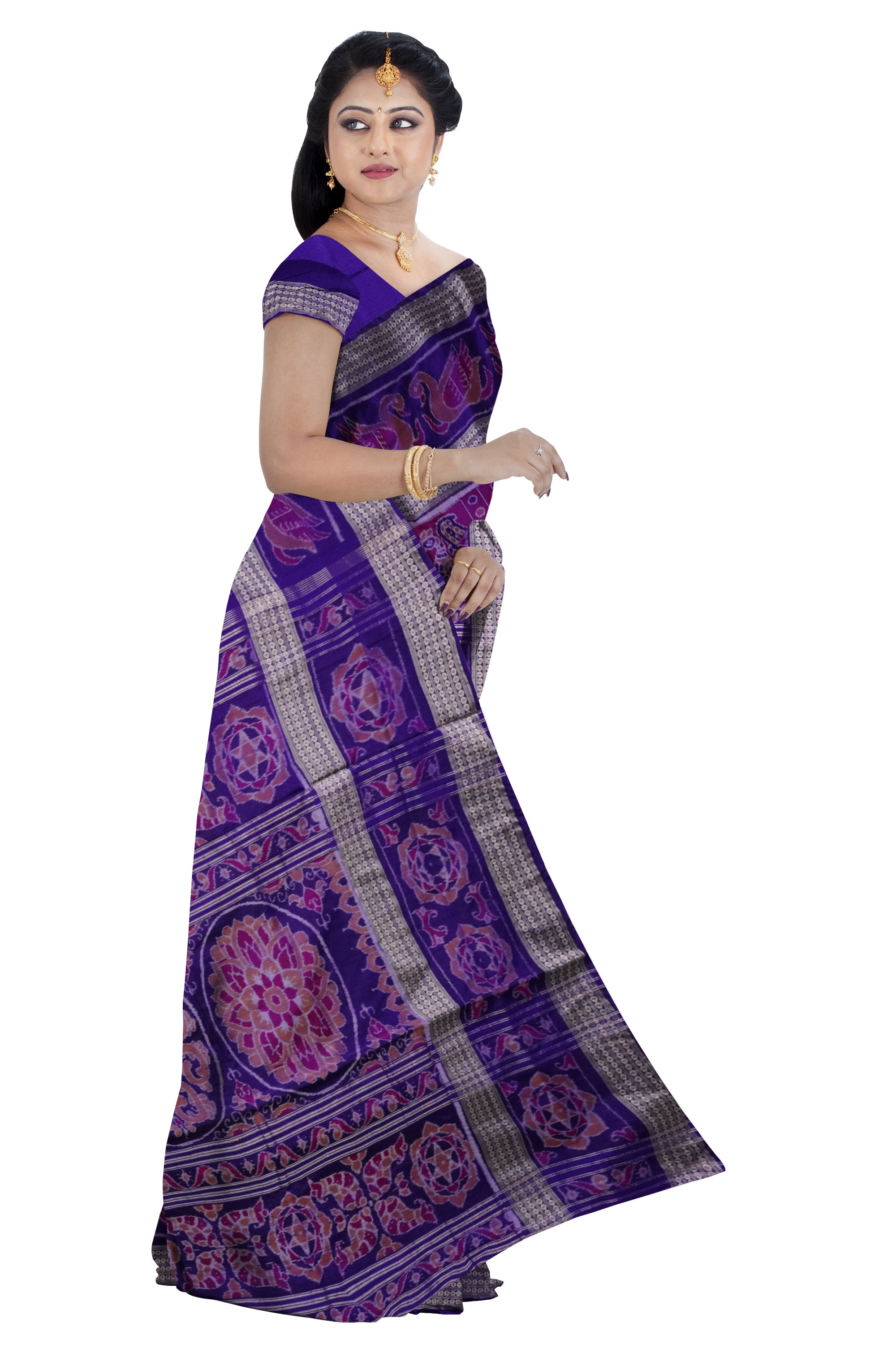 whole body with border duck pattern pure cotton saree in purple and violet color Sambalpuri cotton saree with big border. - Koshali Arts & Crafts Enterprise