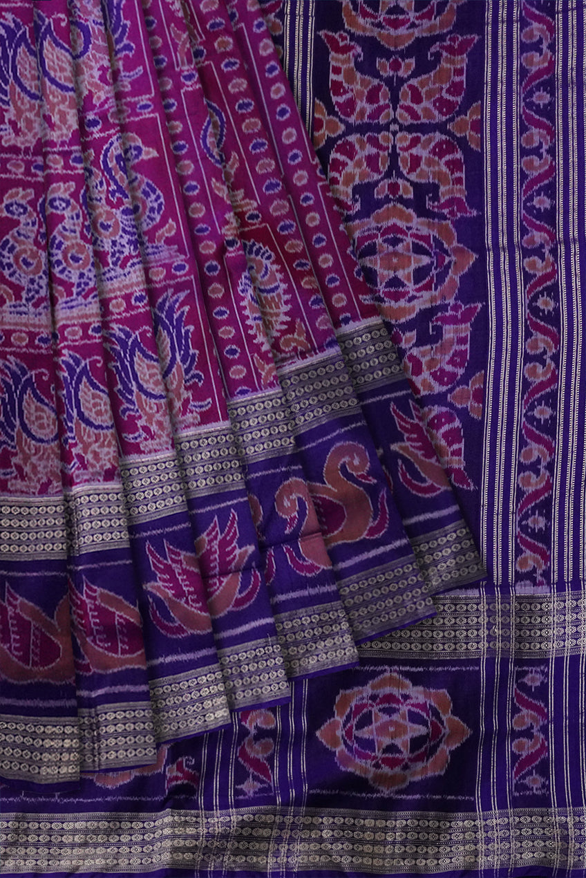 whole body with border duck pattern pure cotton saree in purple and violet color Sambalpuri cotton saree with big border. - Koshali Arts & Crafts Enterprise