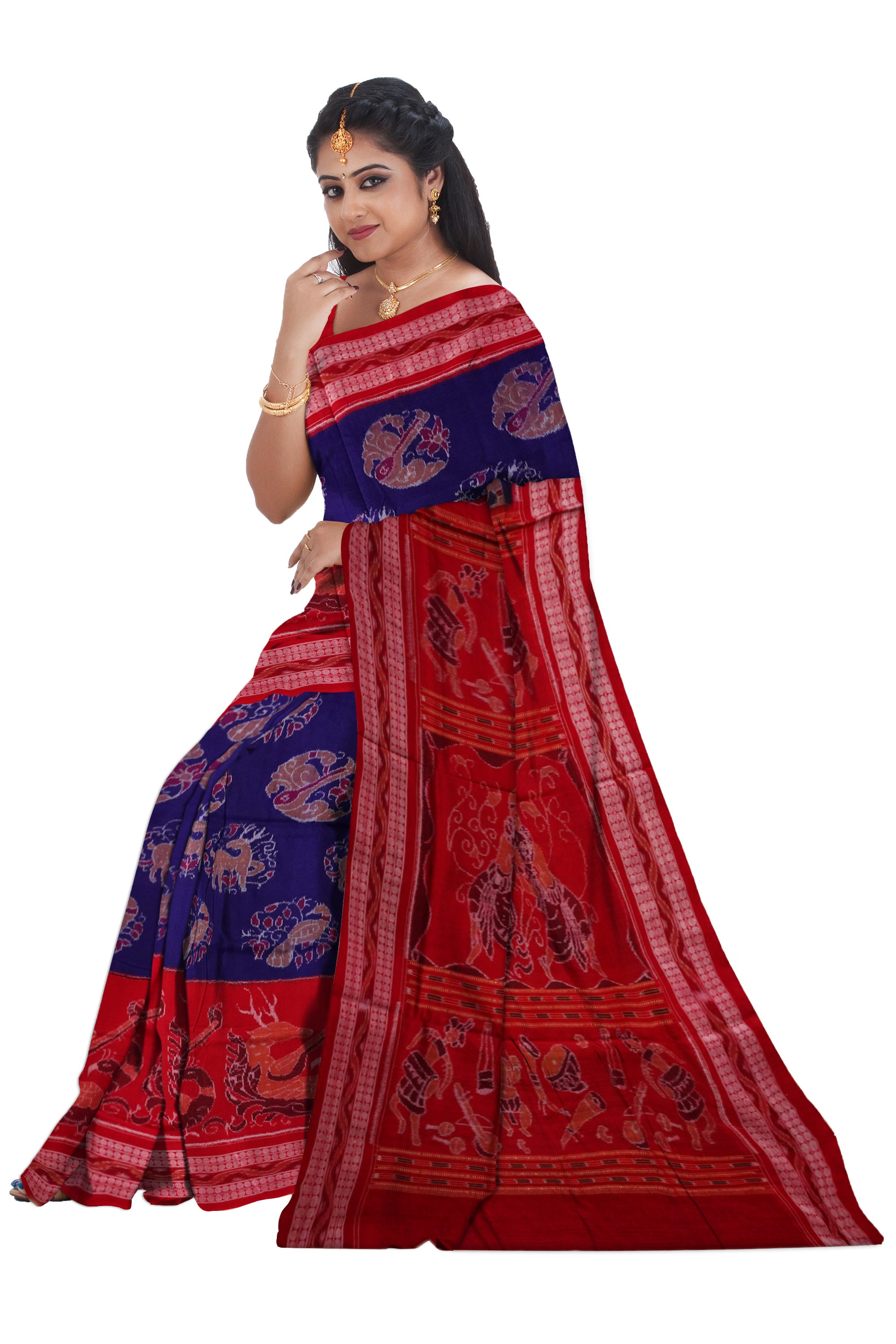 Copy of Yellow and marron color Sambalpuri cotton saree with big border. - Koshali Arts & Crafts Enterprise