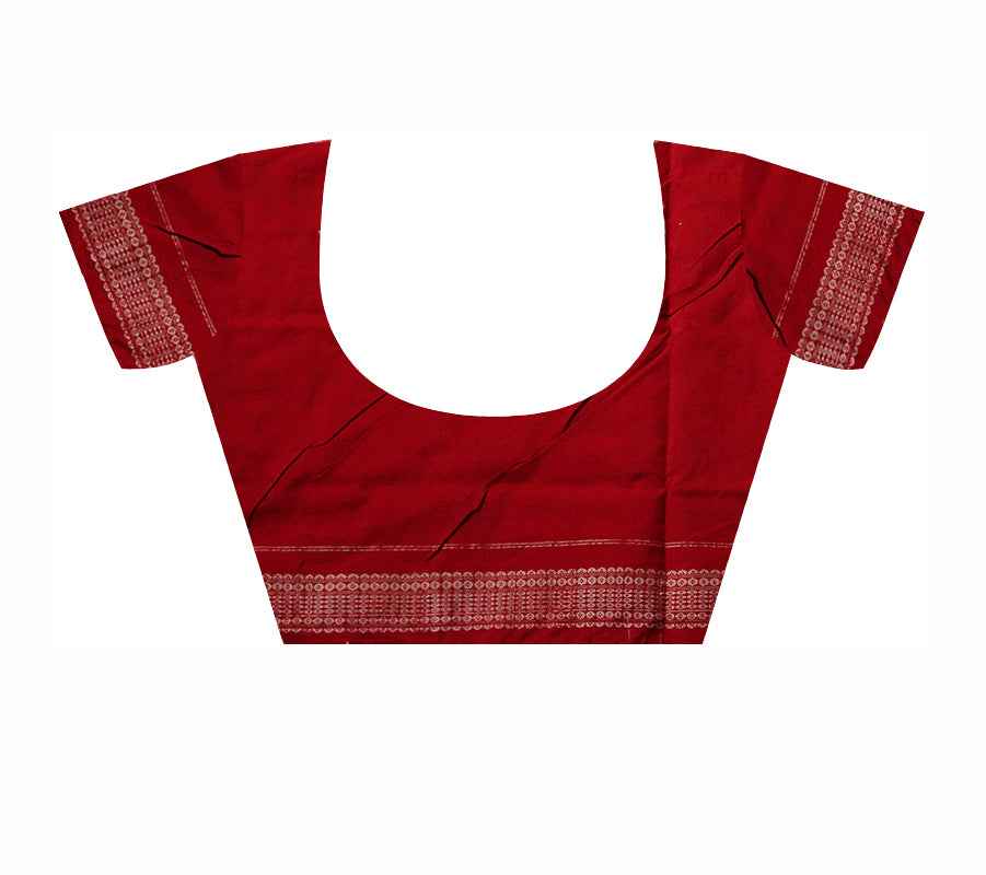 Orange and Maroon color Sambalpuri cotton saree with pata border. - Koshali Arts & Crafts Enterprise