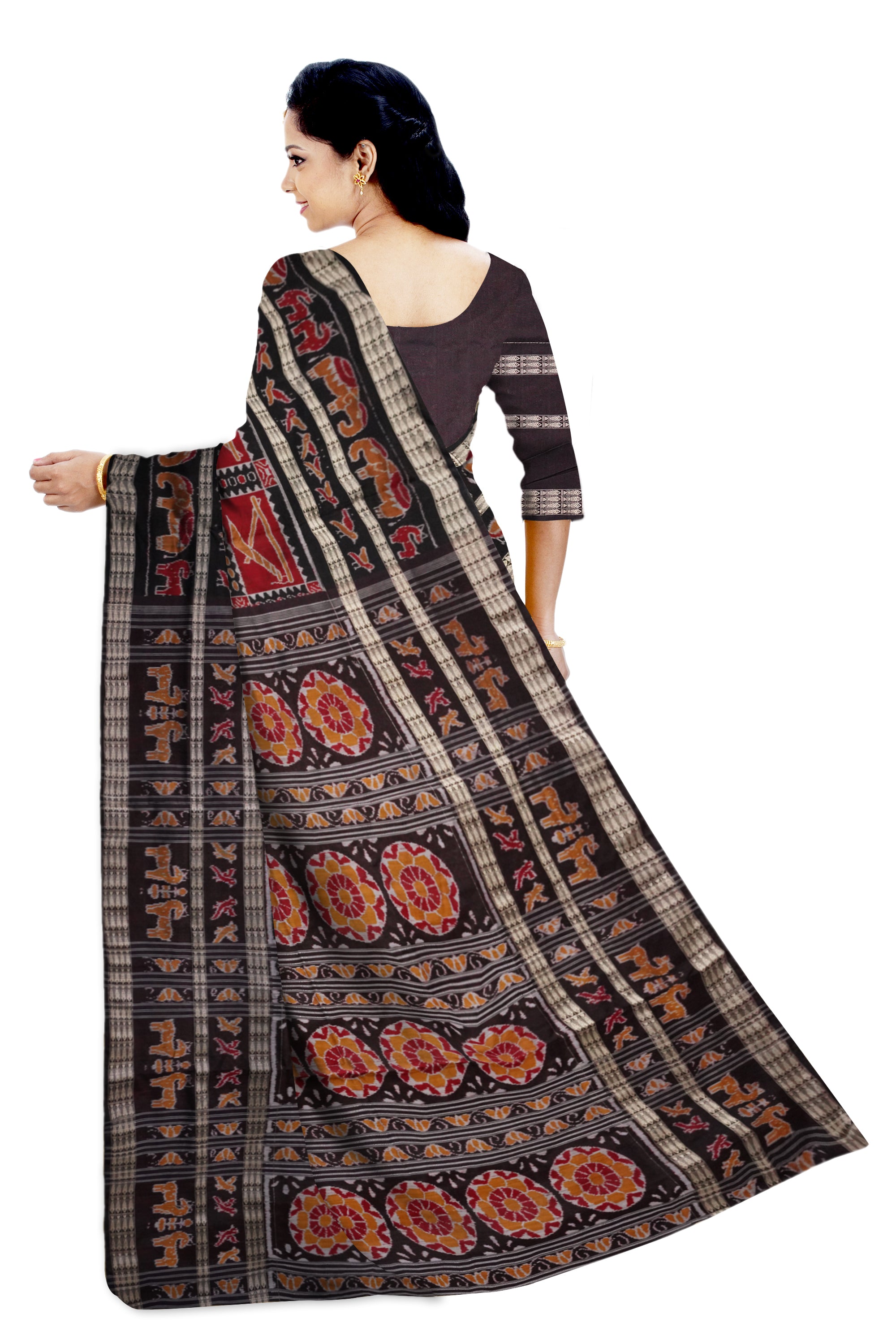 Copy of Yellow and marron color Sambalpuri cotton saree with big border. - Koshali Arts & Crafts Enterprise
