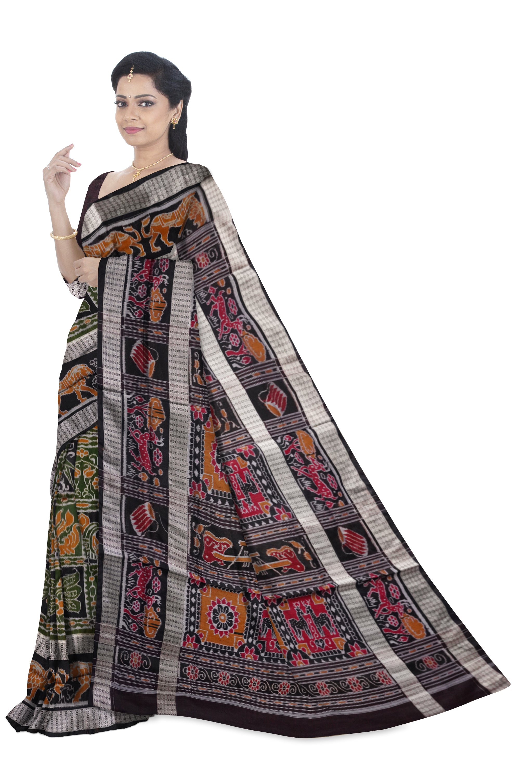 Copy of Yellow and marron color Sambalpuri cotton saree with big border. - Koshali Arts & Crafts Enterprise