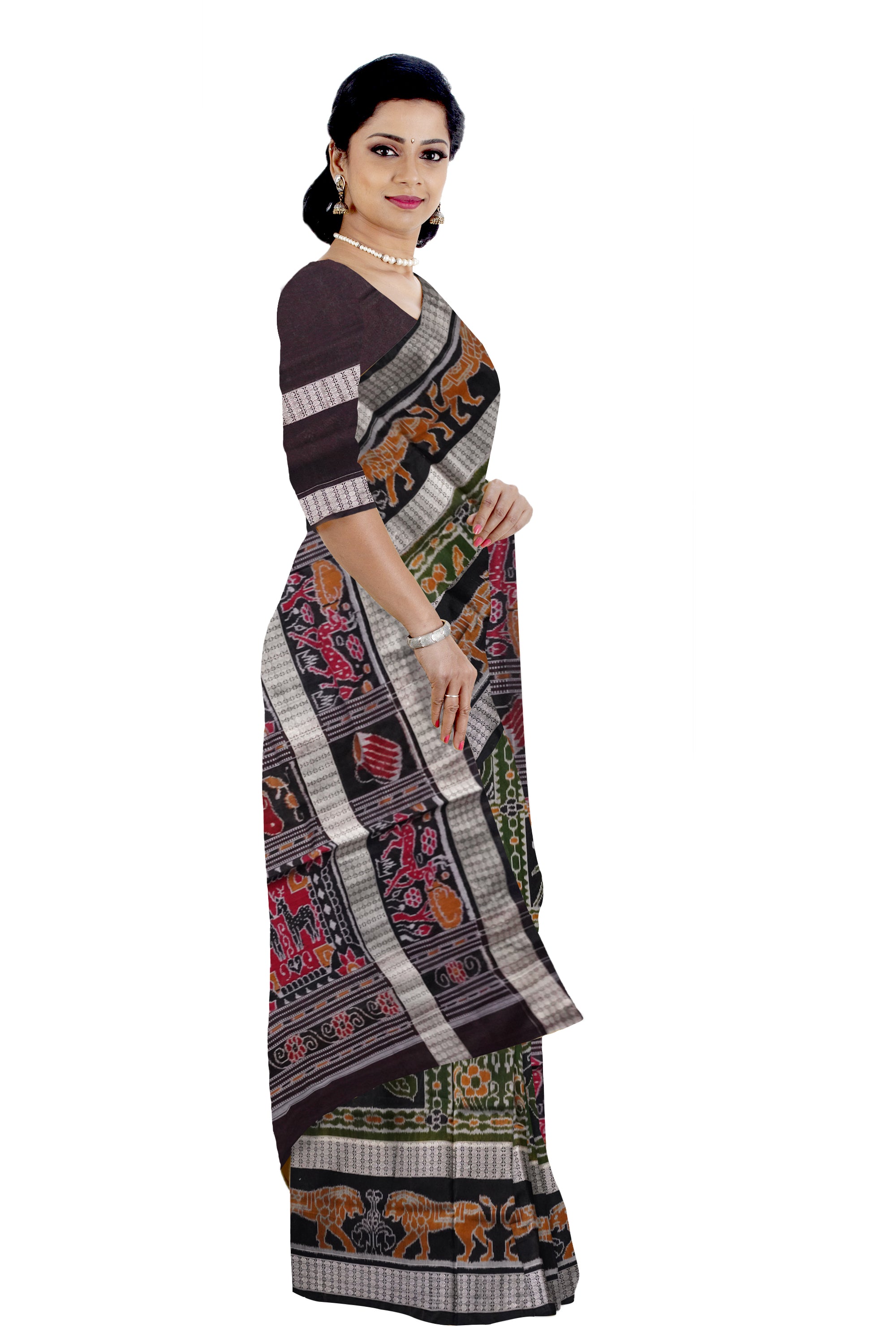 Copy of Yellow and marron color Sambalpuri cotton saree with big border. - Koshali Arts & Crafts Enterprise