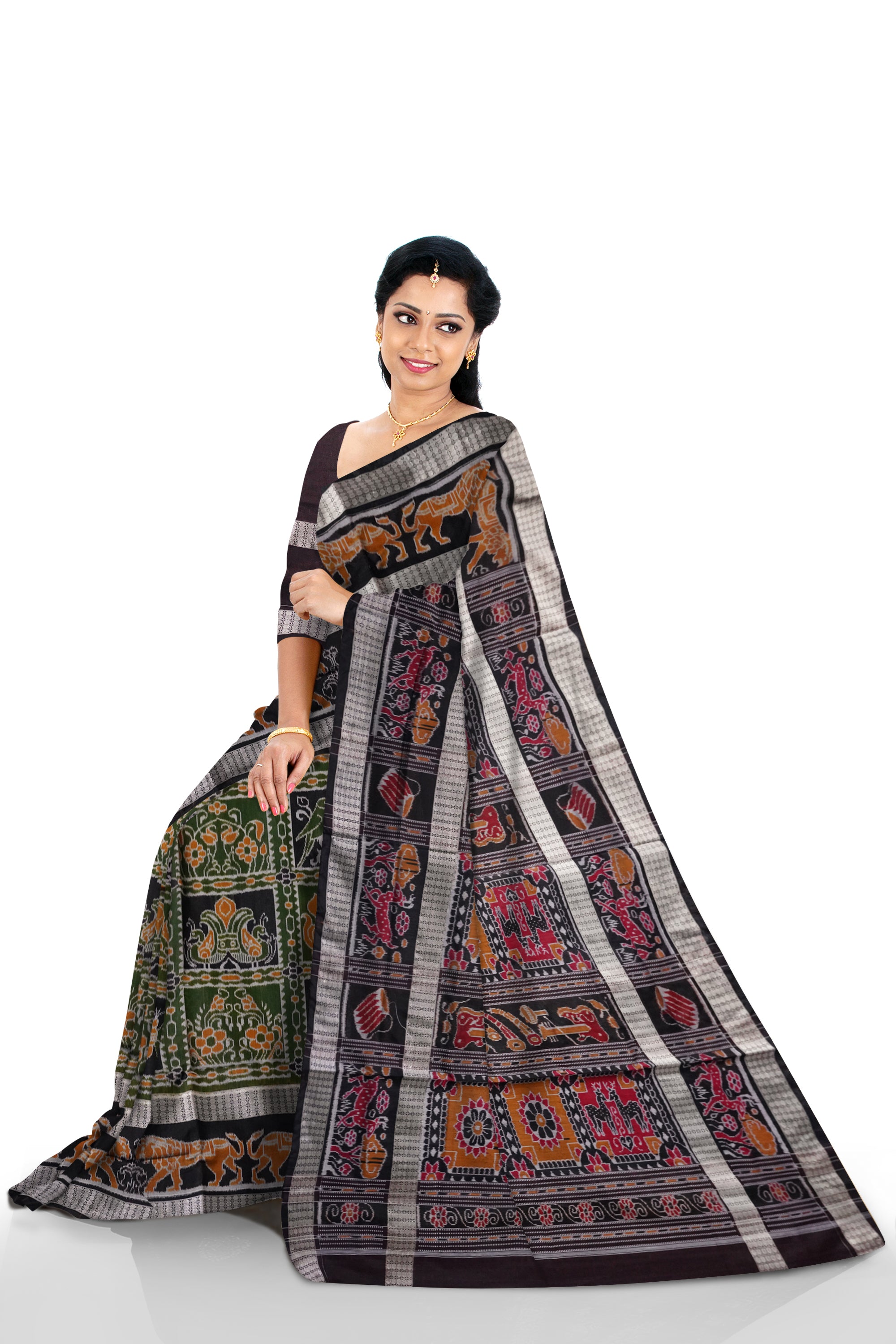 Copy of Yellow and marron color Sambalpuri cotton saree with big border. - Koshali Arts & Crafts Enterprise