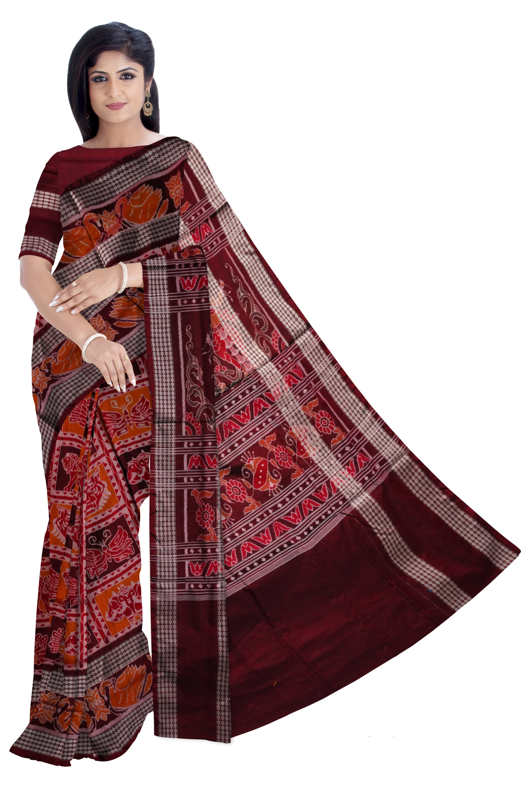 Copy of Yellow and marron color Sambalpuri cotton saree with big border. - Koshali Arts & Crafts Enterprise