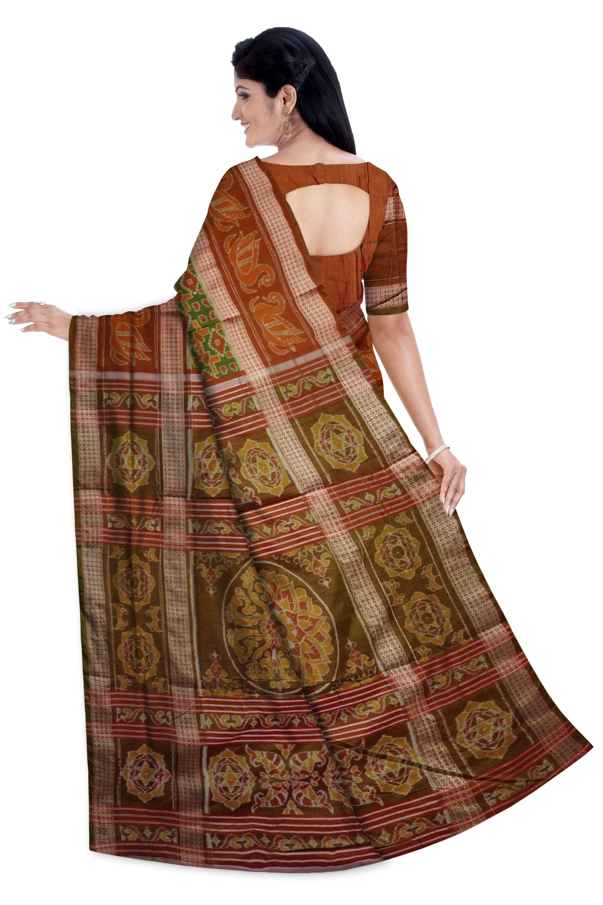 Copy of Yellow and marron color Sambalpuri cotton saree with big border. - Koshali Arts & Crafts Enterprise