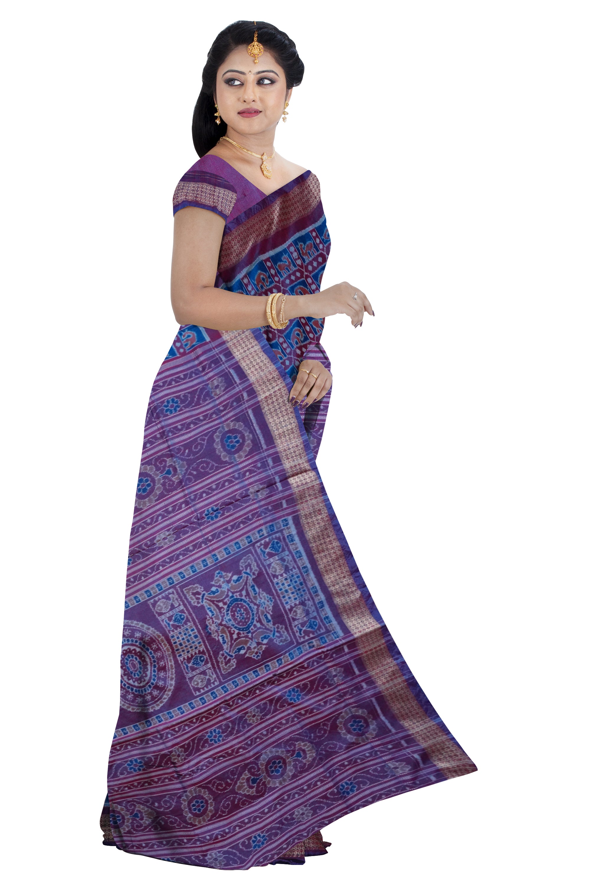 Different type of movement of a animal design on full body work sambalpuri saree in sky and light purple colour. - Koshali Arts & Crafts Enterprise