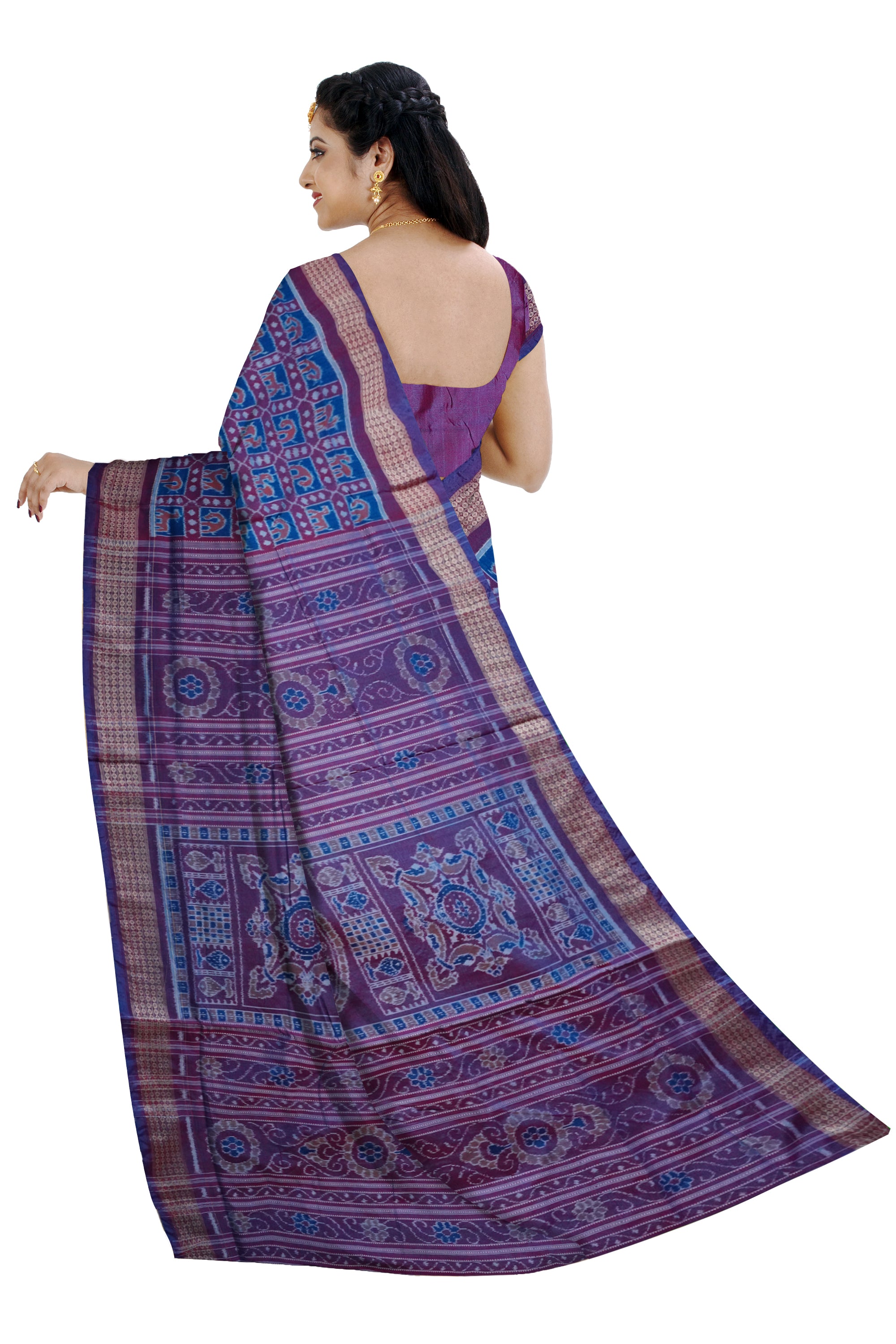 Different type of movement of a animal design on full body work sambalpuri saree in sky and light purple colour. - Koshali Arts & Crafts Enterprise