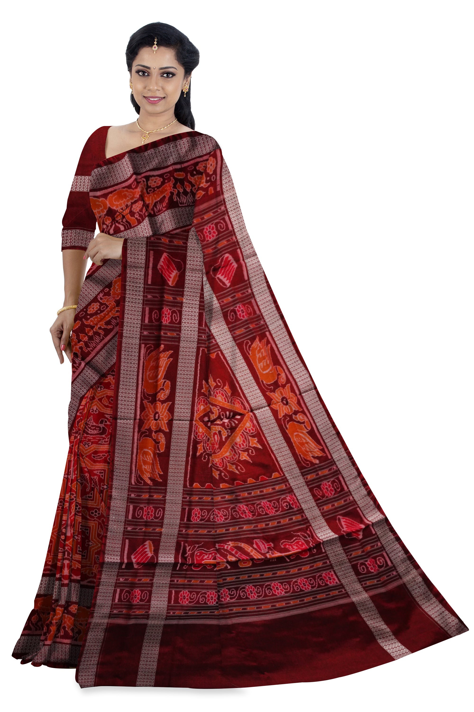 Copy of Yellow and marron color Sambalpuri cotton saree with big border. - Koshali Arts & Crafts Enterprise