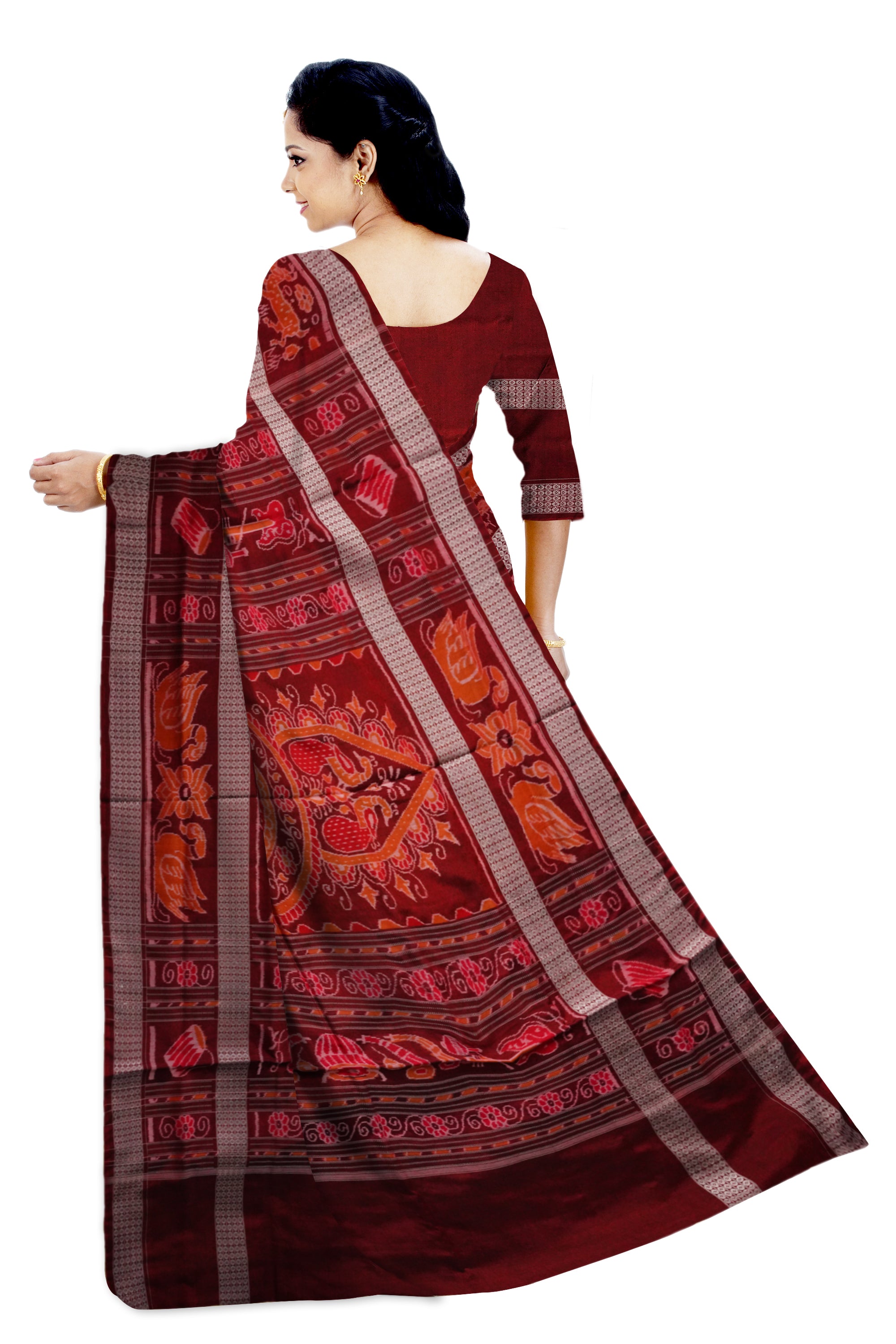 Copy of Yellow and marron color Sambalpuri cotton saree with big border. - Koshali Arts & Crafts Enterprise